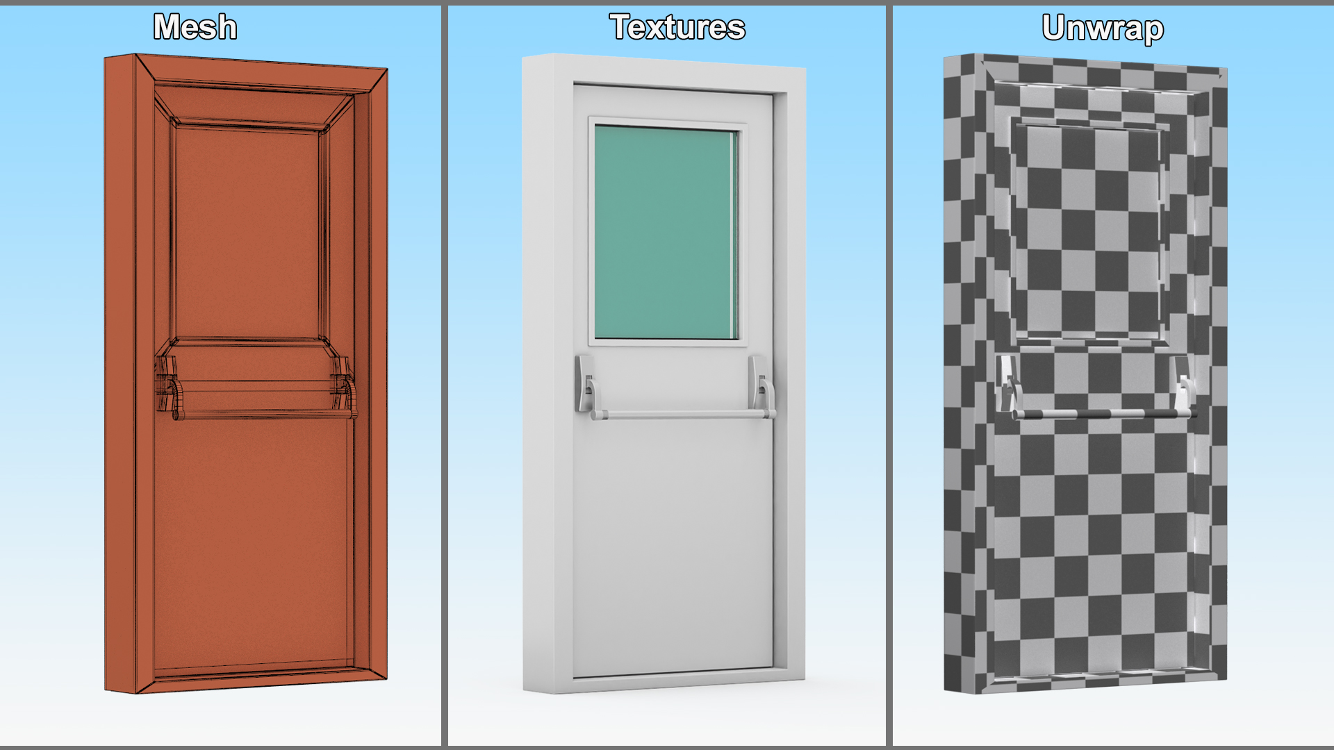 3D Grey Fire Exit Door Single with Panic Bar