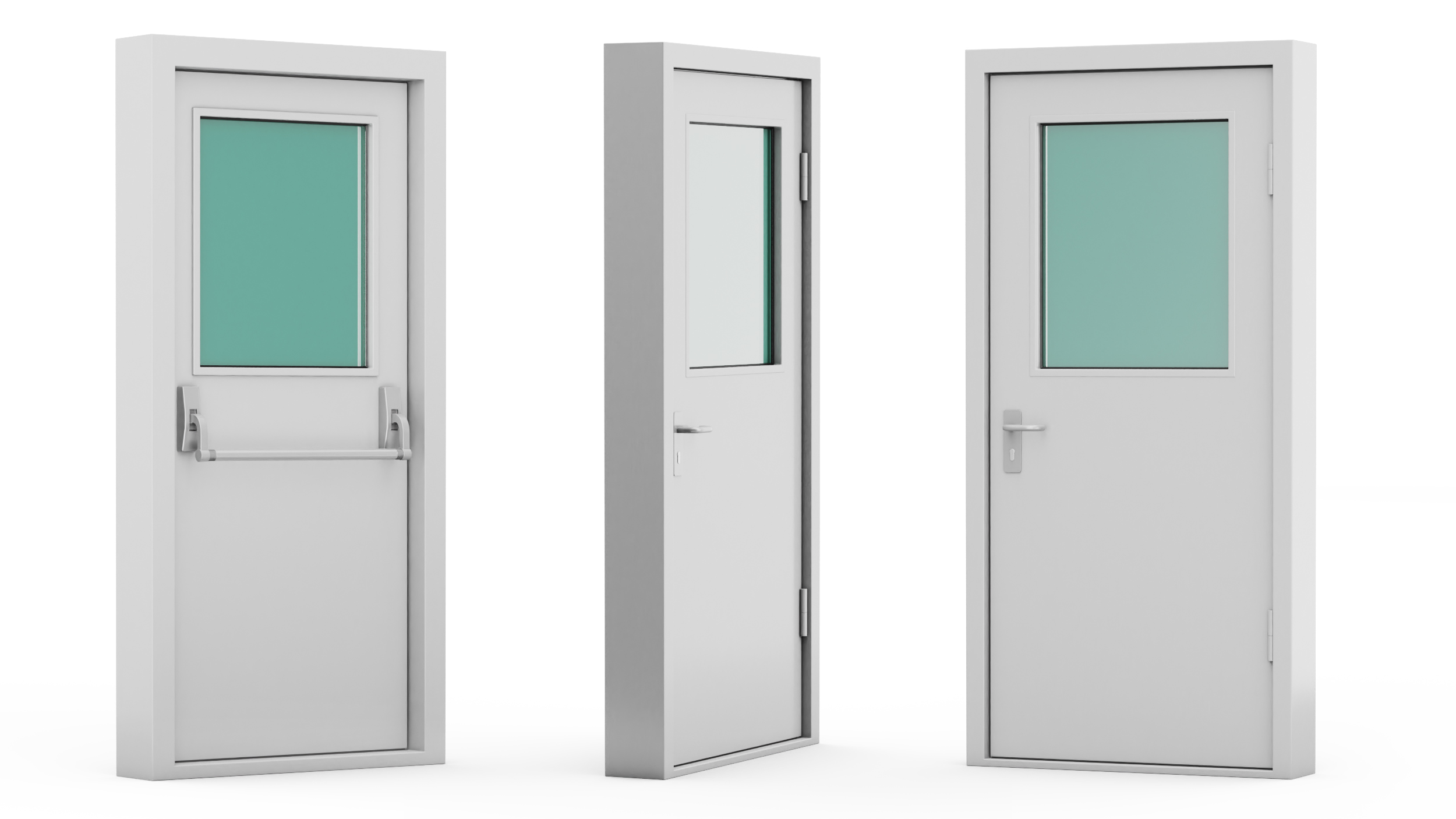 3D Grey Fire Exit Door Single with Panic Bar