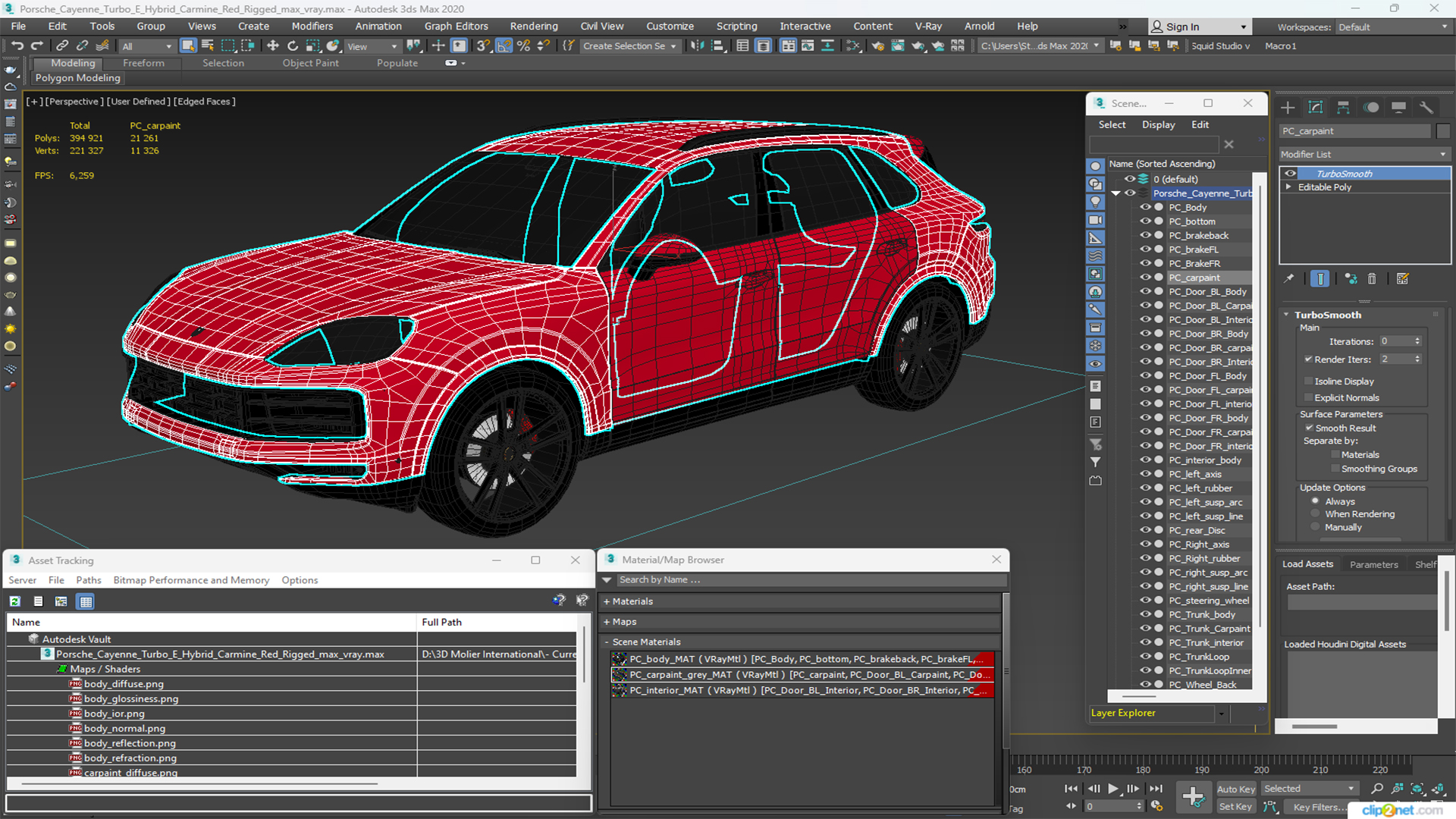 Porsche Cayenne Turbo E-Hybrid Carmine Red Rigged 3D model