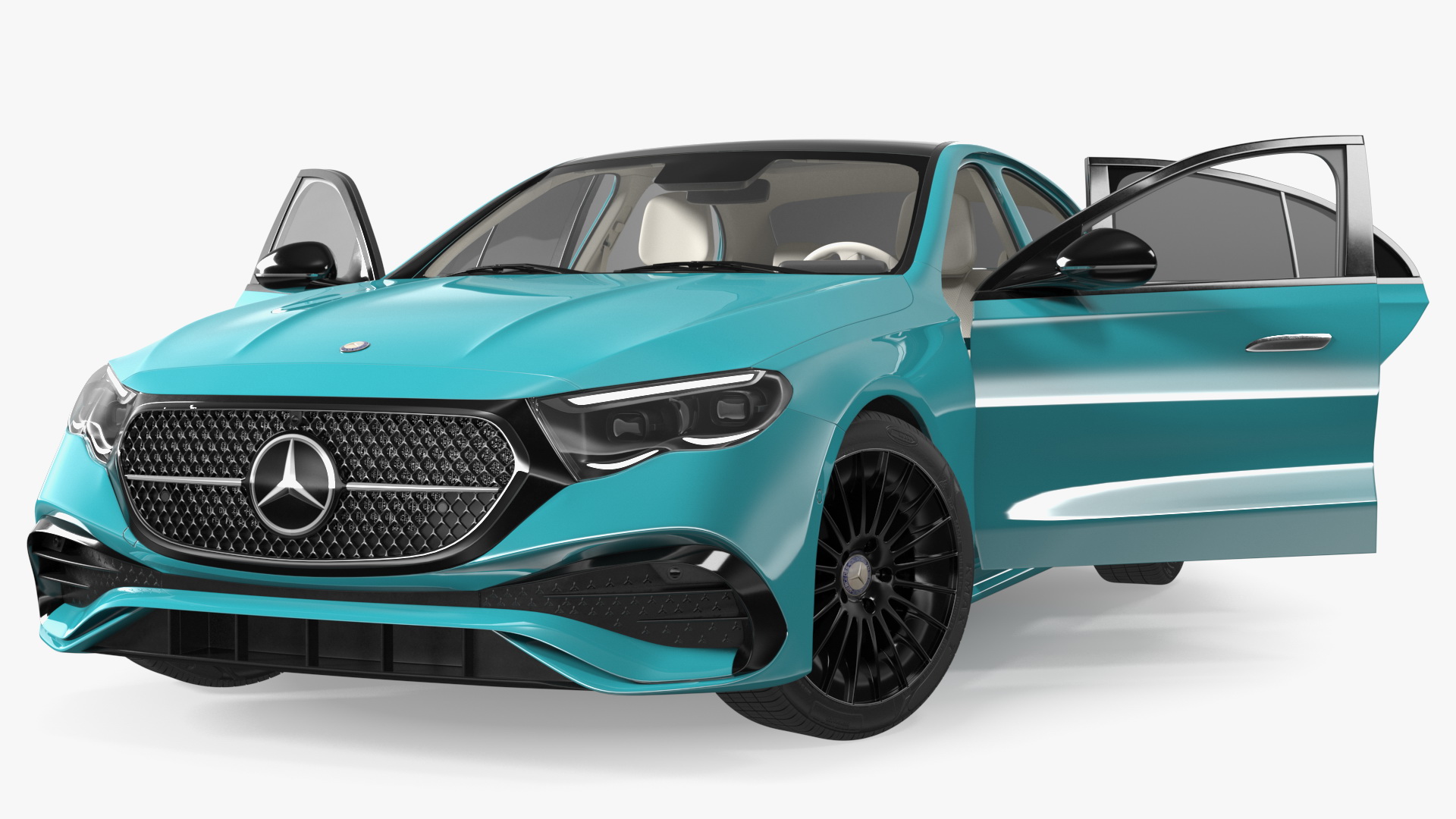 3D Mercedes E-class Turquoise Color Rigged for Maya model