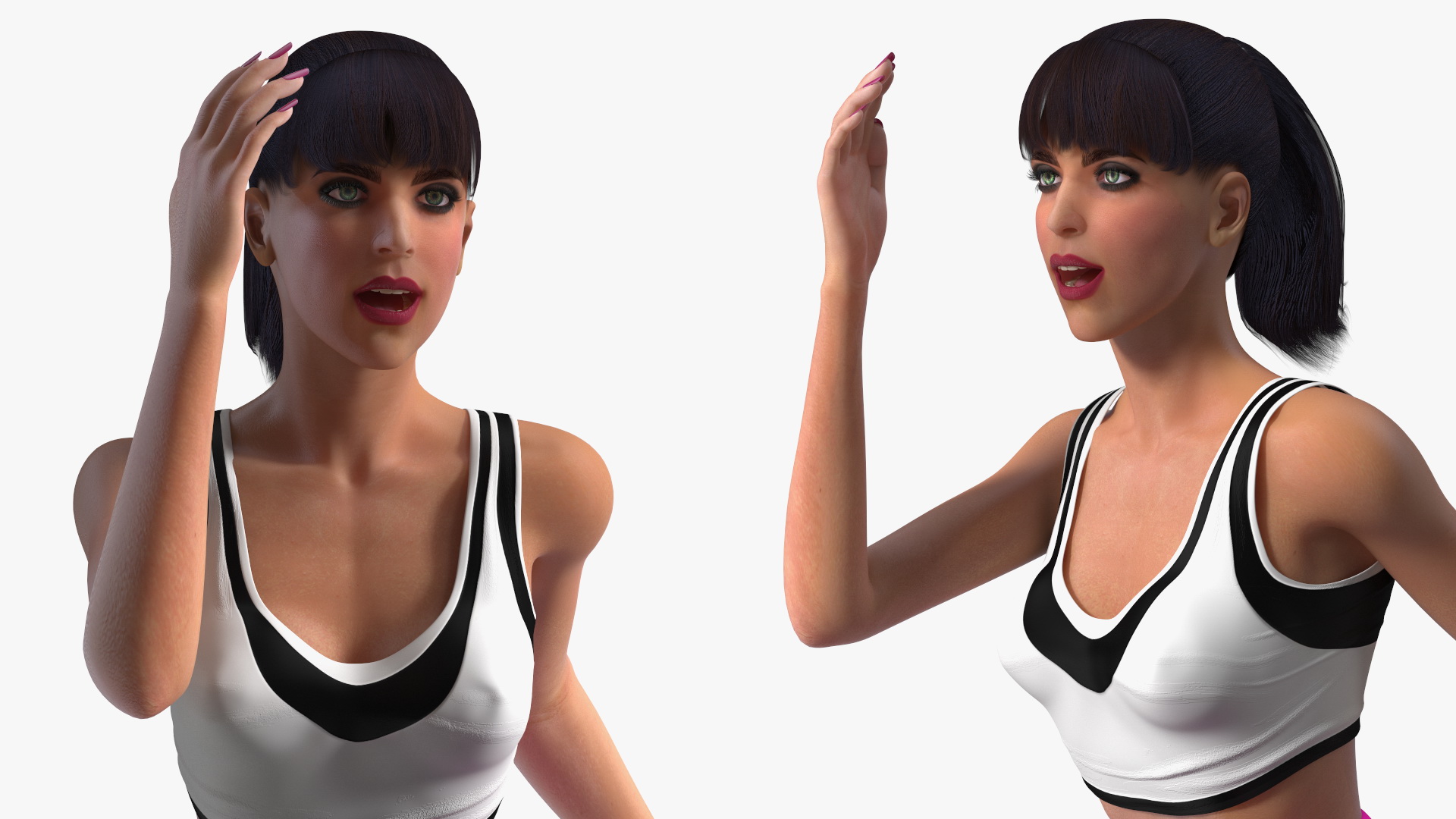 Woman Athlete with Trampoline Jumping Pose 3D