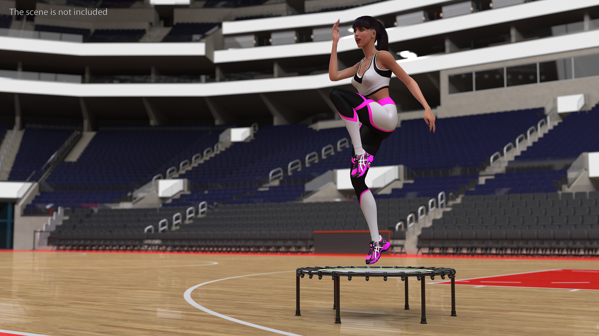Woman Athlete with Trampoline Jumping Pose 3D