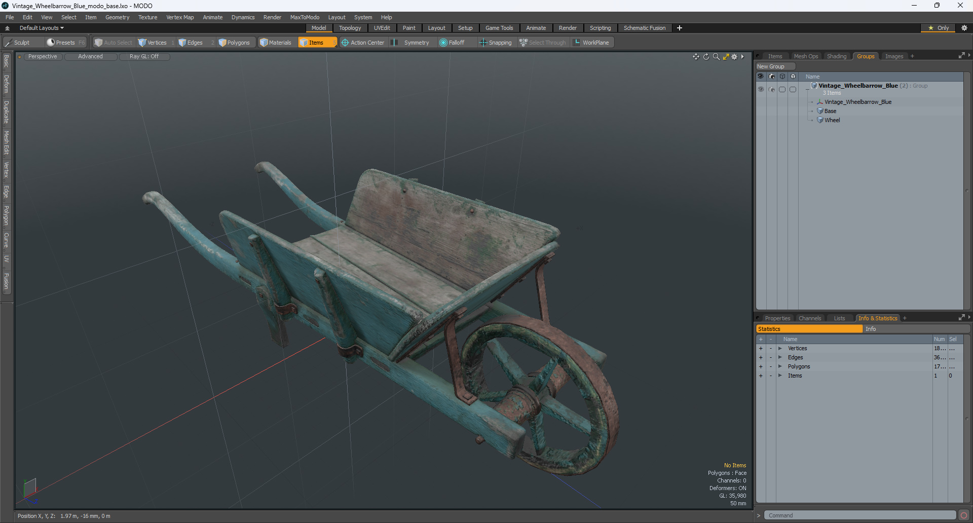 Vintage Wheelbarrow Blue 3D model