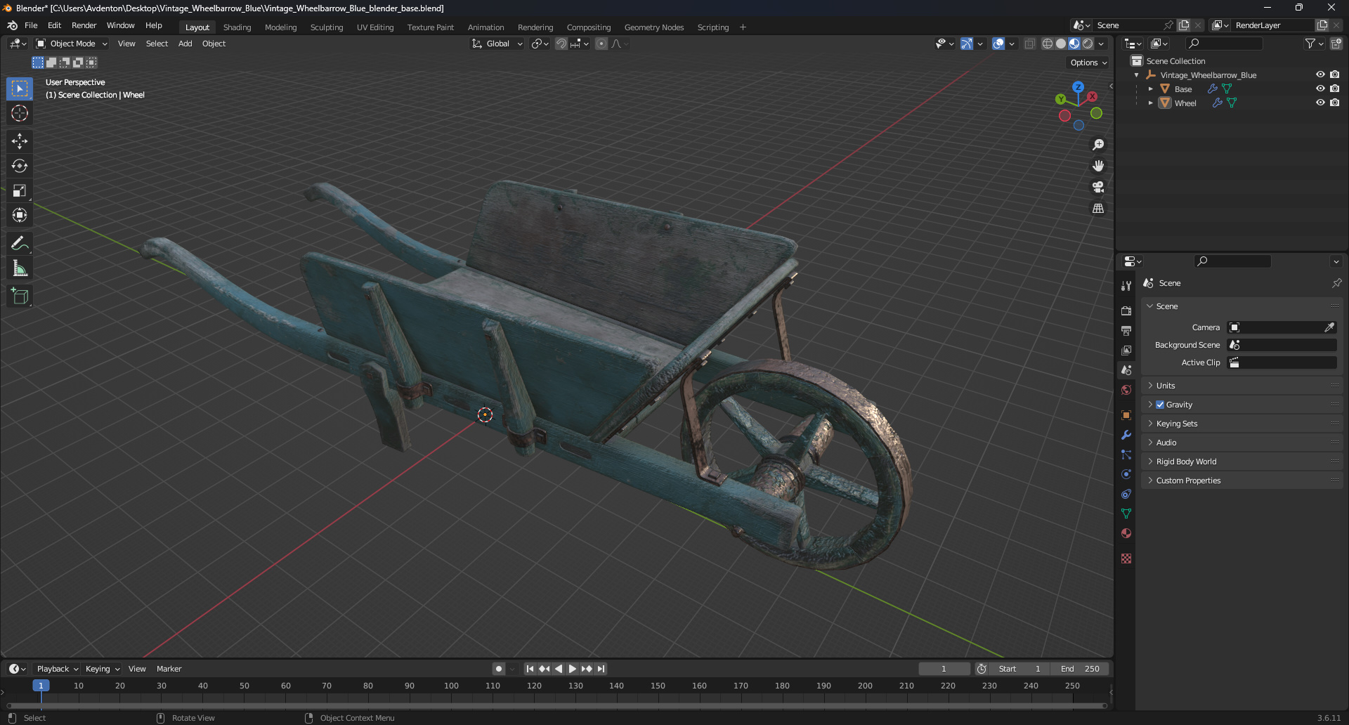Vintage Wheelbarrow Blue 3D model