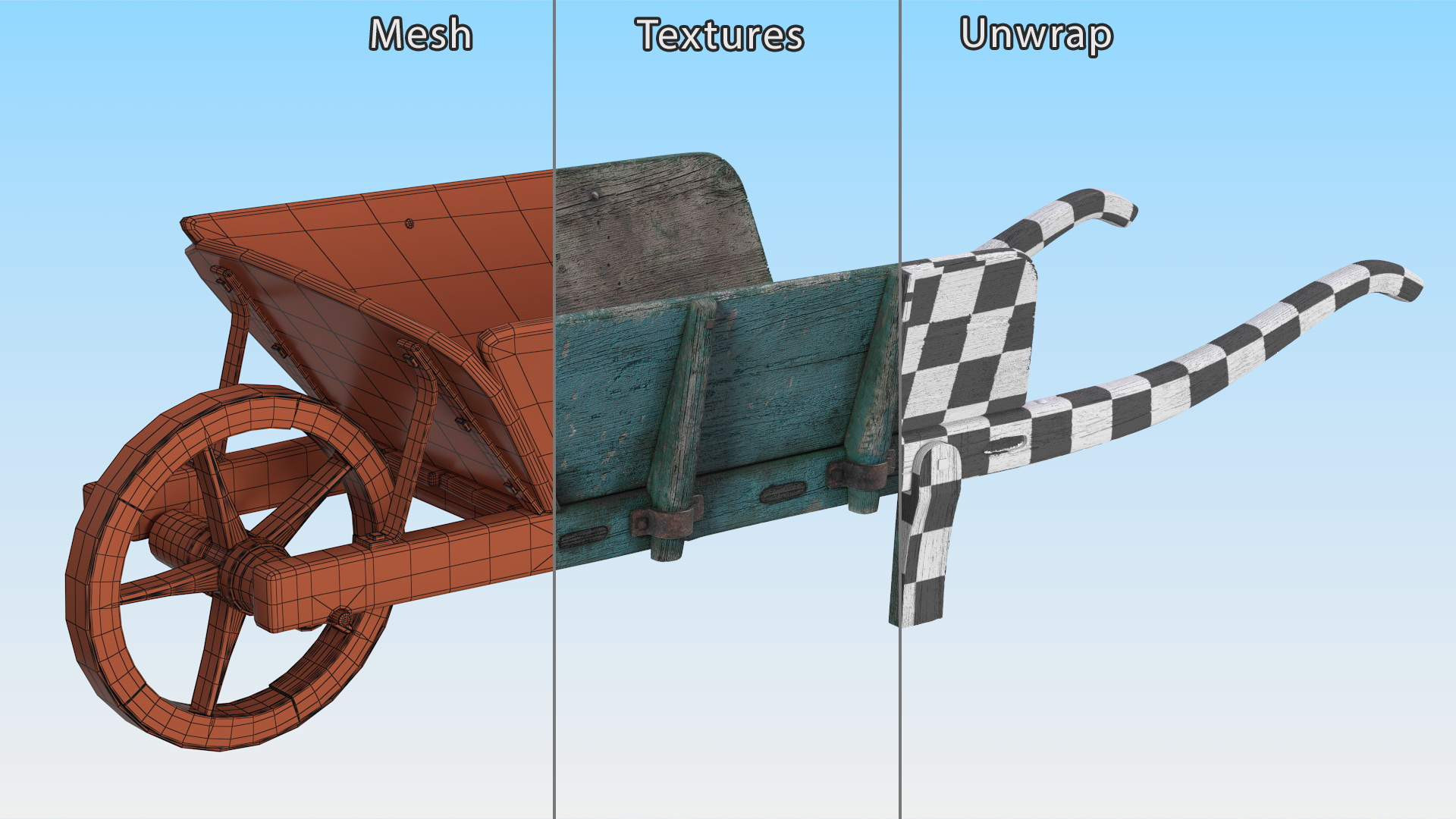 Vintage Wheelbarrow Blue 3D model