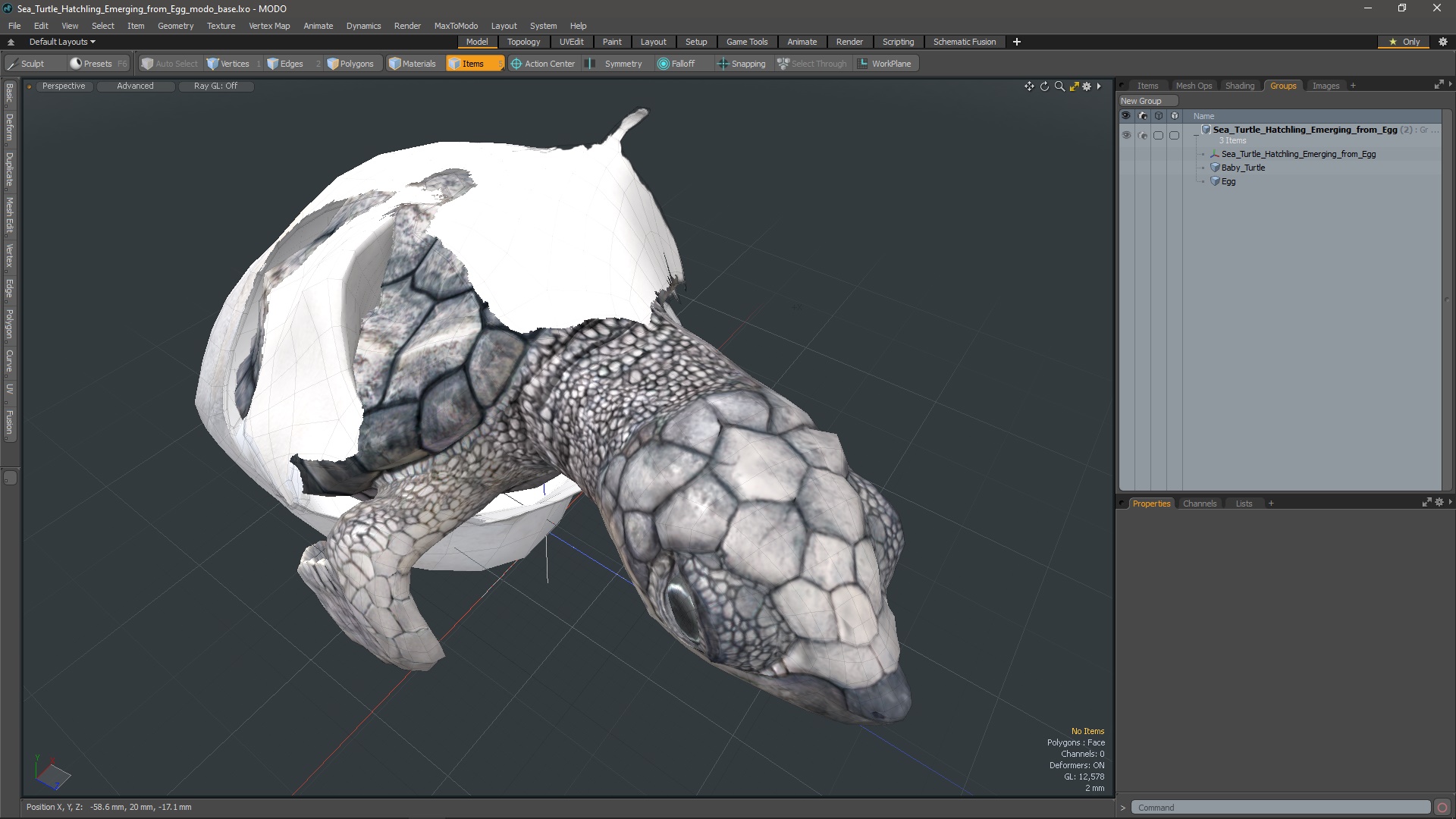 3D Sea Turtle Hatchling Emerging from Egg model