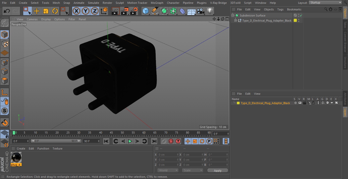 3D Type D Electrical Plug Adapter Black