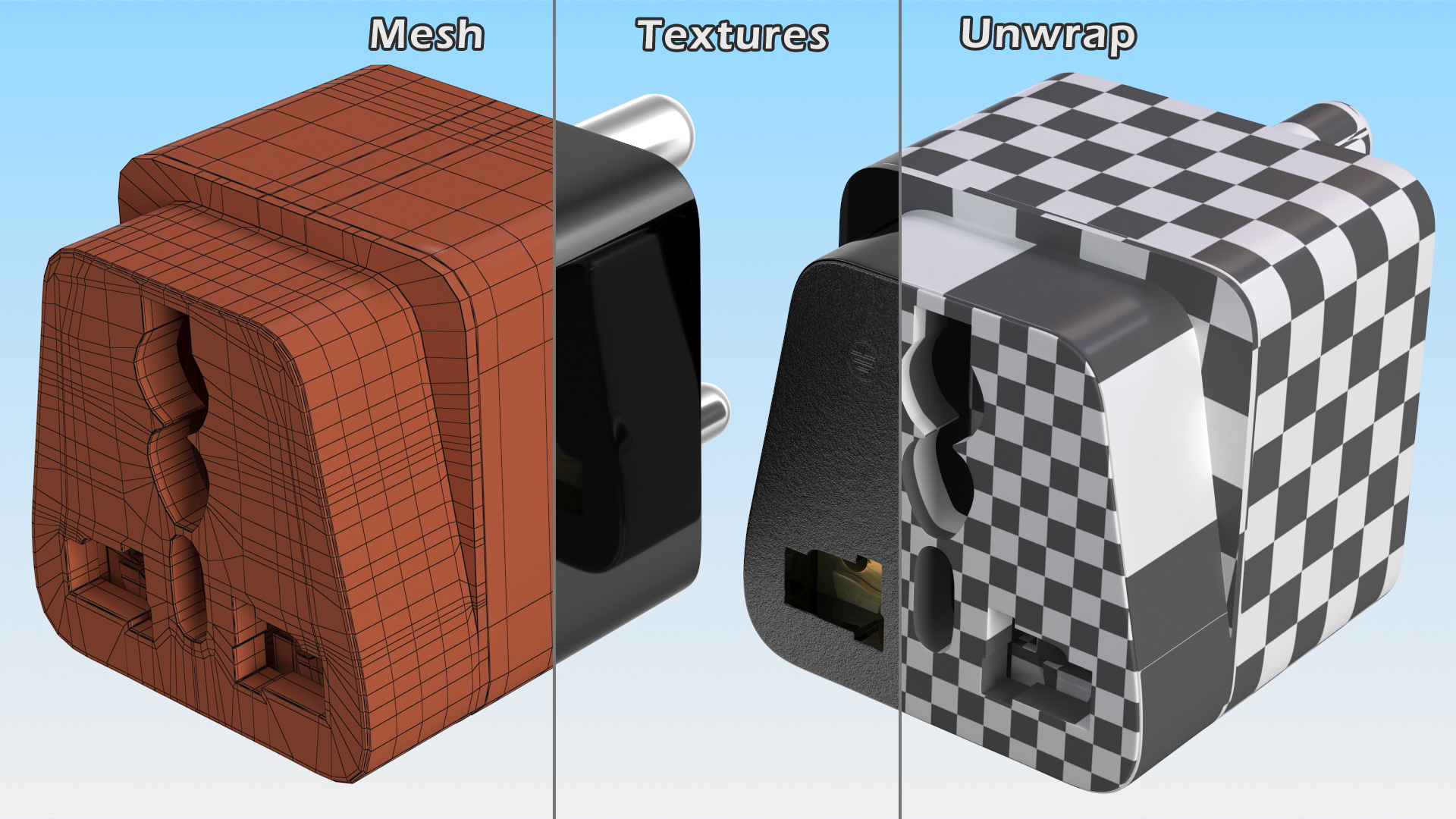 3D Type D Electrical Plug Adapter Black