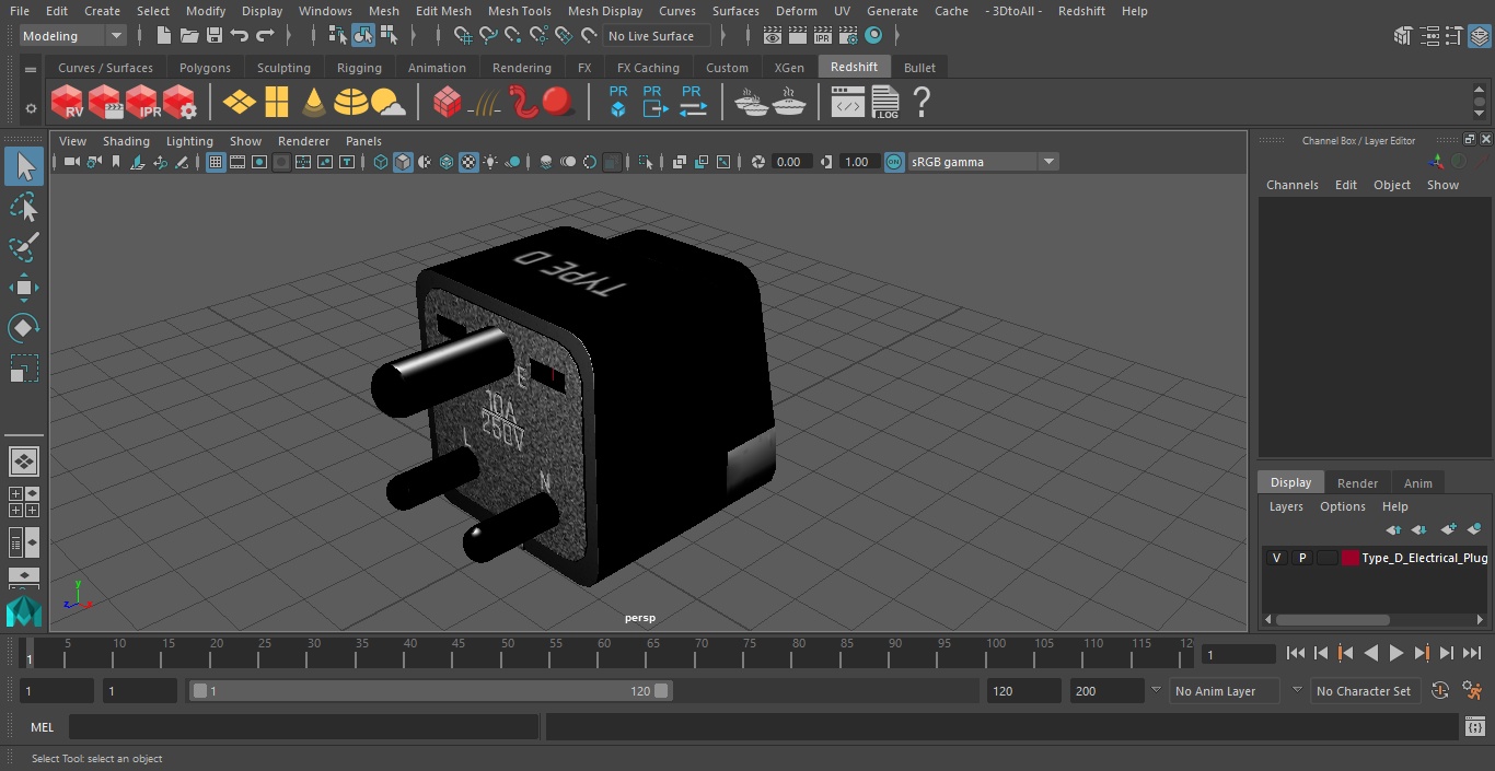 3D Type D Electrical Plug Adapter Black