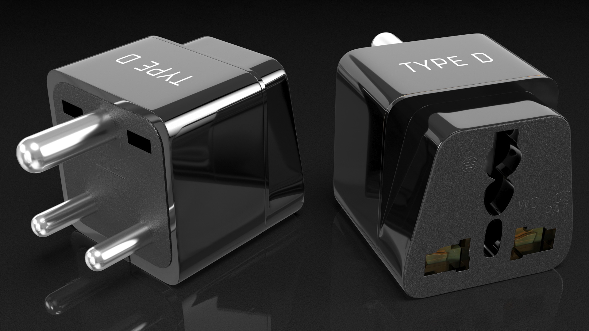 3D Type D Electrical Plug Adapter Black