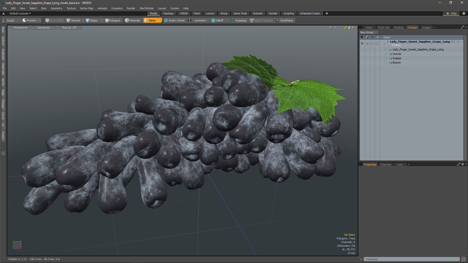 3D Lady Finger Sweet Sapphire Grape Lying model