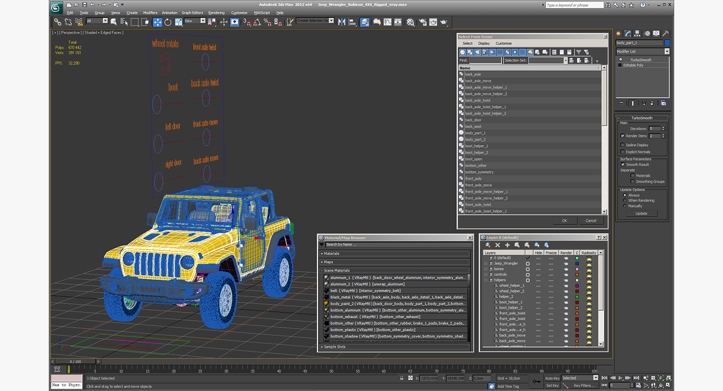 Jeep Wrangler Rubicon 4X4 Rigged 3D