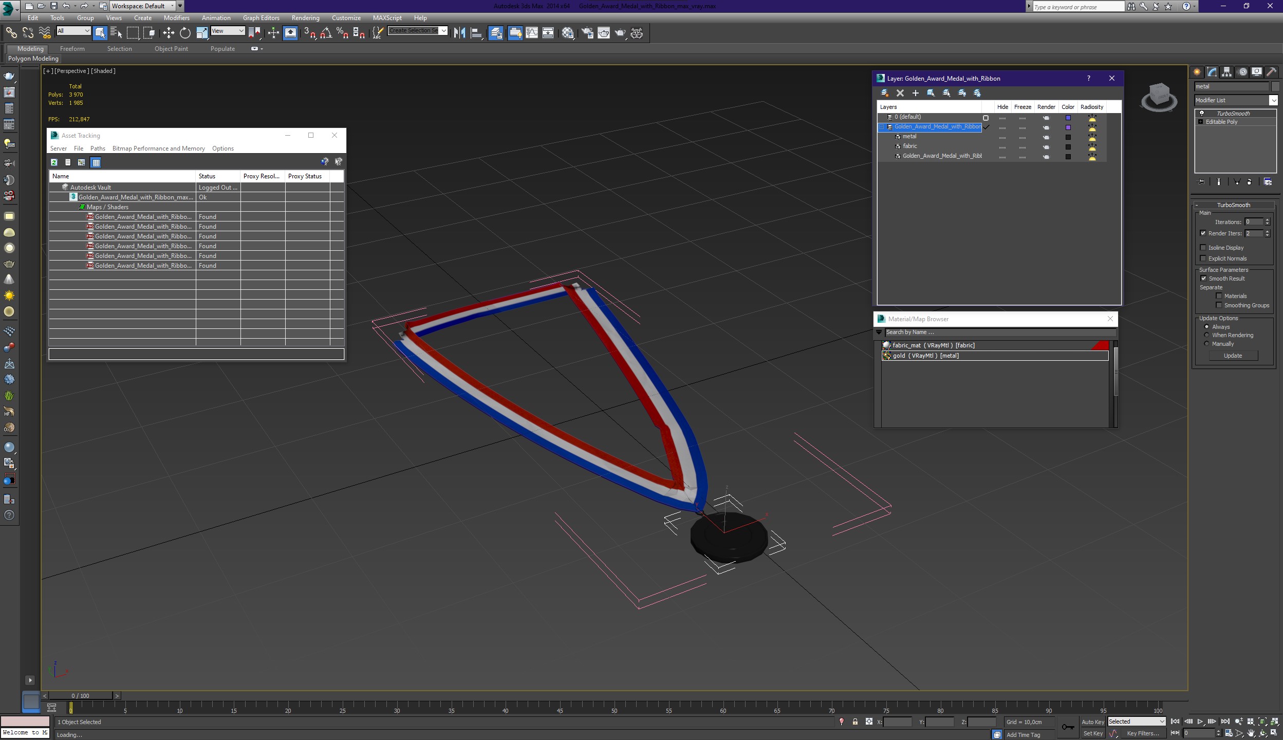 3D model Golden Award Medal with Ribbon