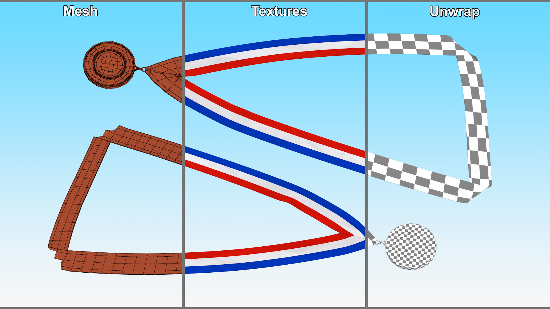 3D model Golden Award Medal with Ribbon