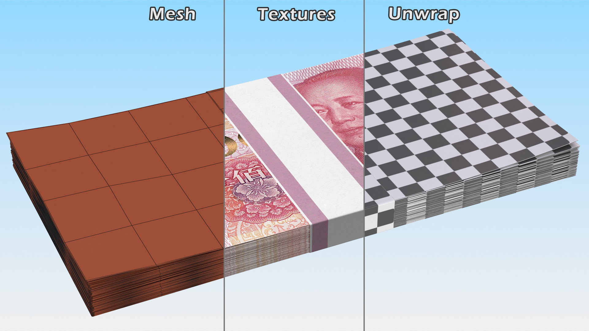 3D Chinese 100 Yuan 2015 Banknotes Bundle model