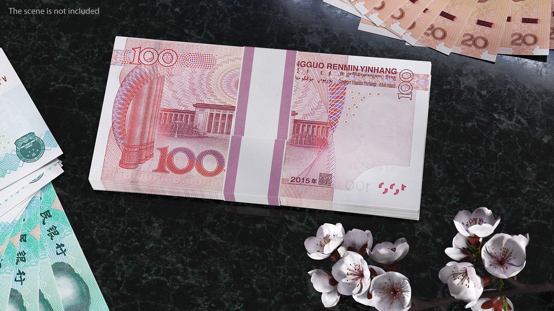 3D Chinese 100 Yuan 2015 Banknotes Bundle model