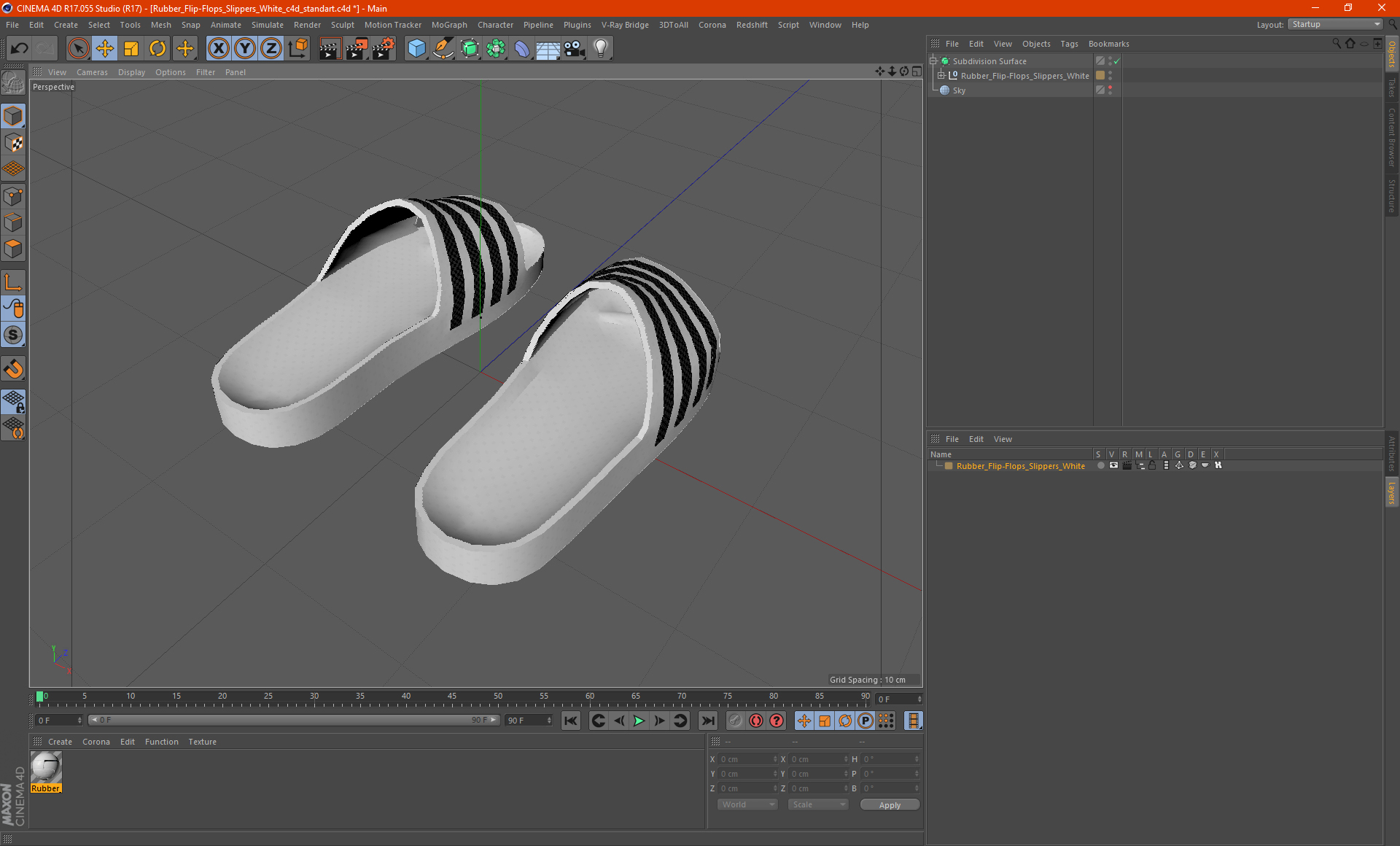 Rubber Flip-Flops Slippers White 3D