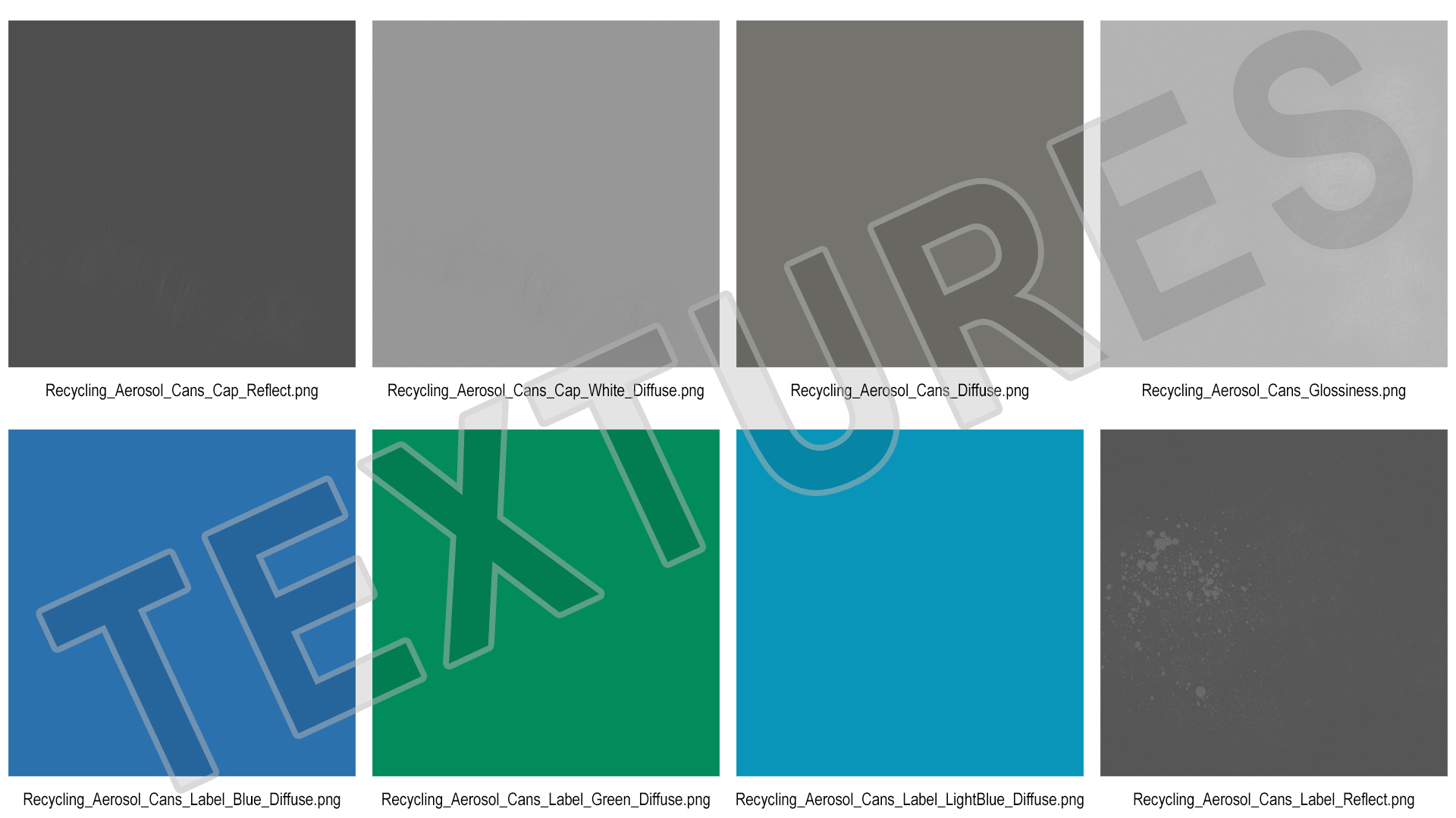 3D Recycling Aerosol Cans Cool Colors Set model