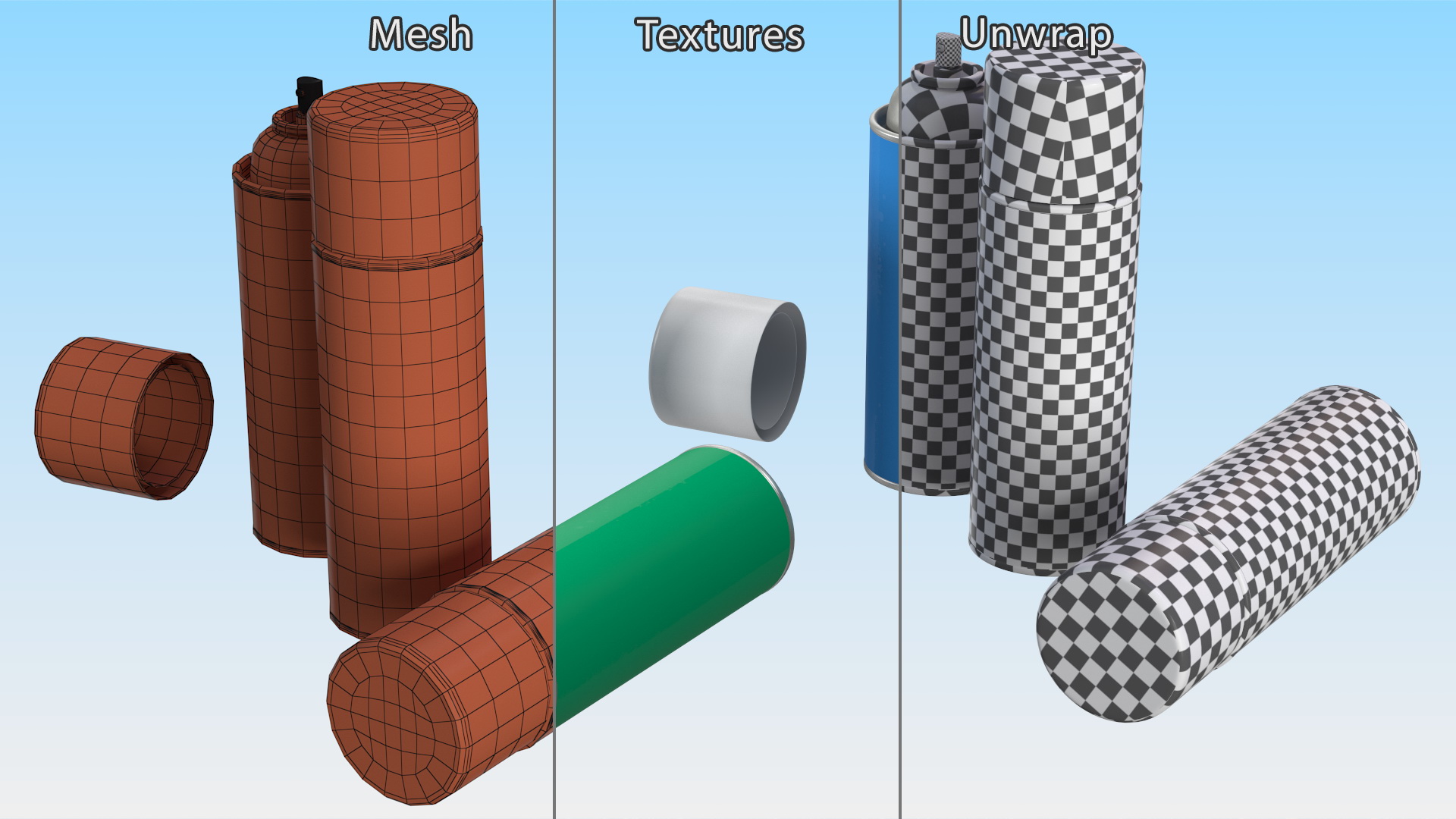 3D Recycling Aerosol Cans Cool Colors Set model
