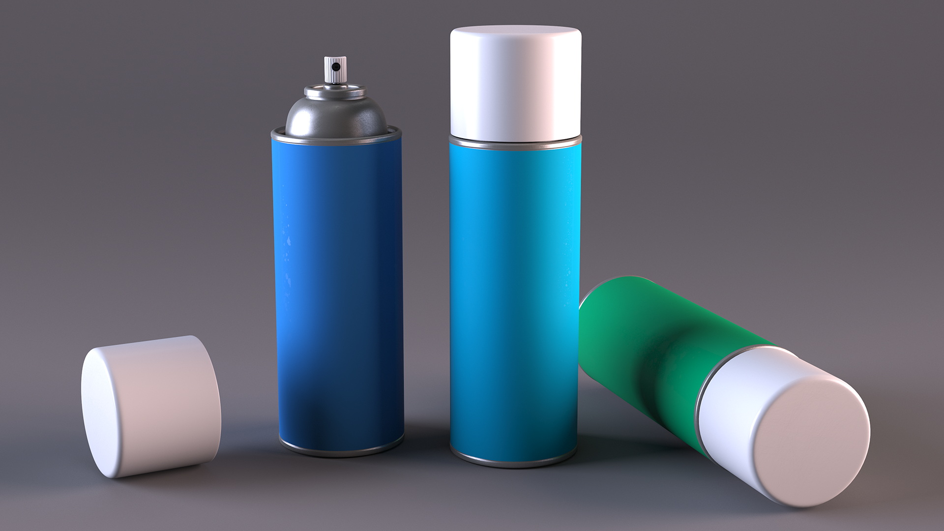 3D Recycling Aerosol Cans Cool Colors Set model