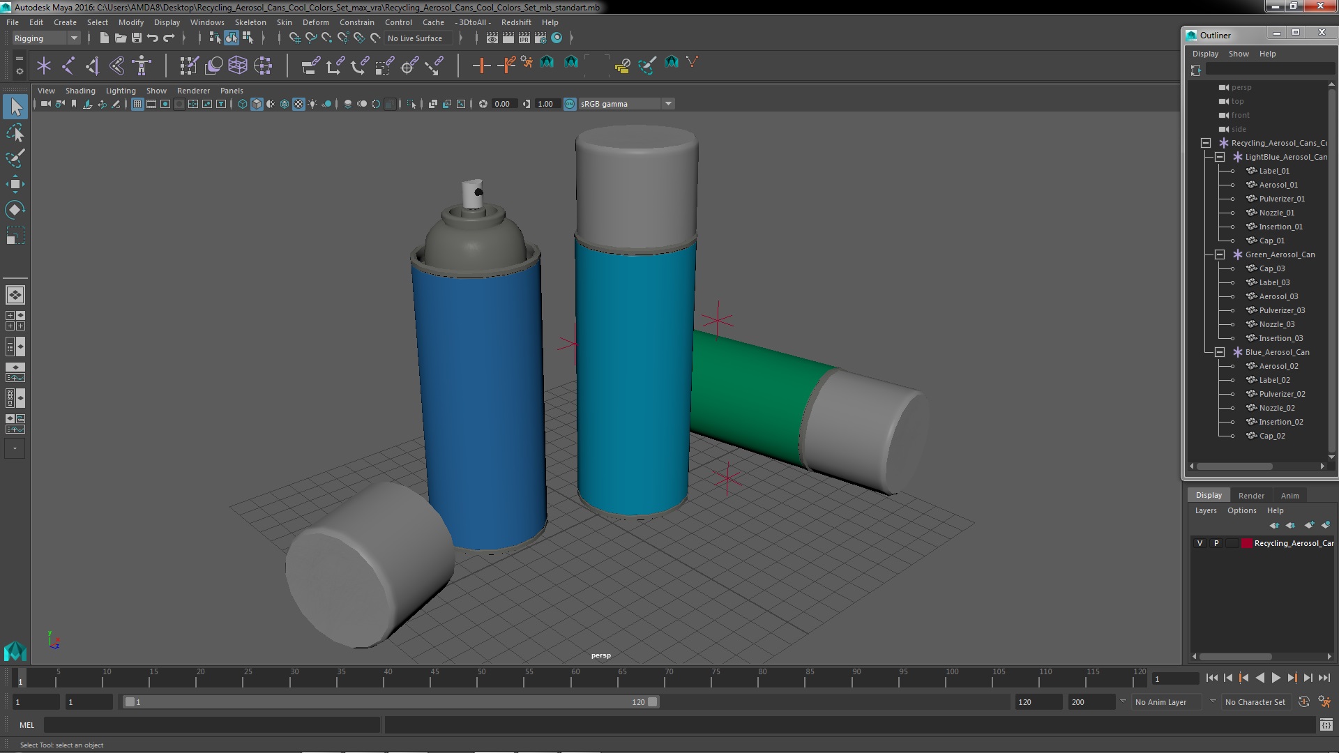 3D Recycling Aerosol Cans Cool Colors Set model