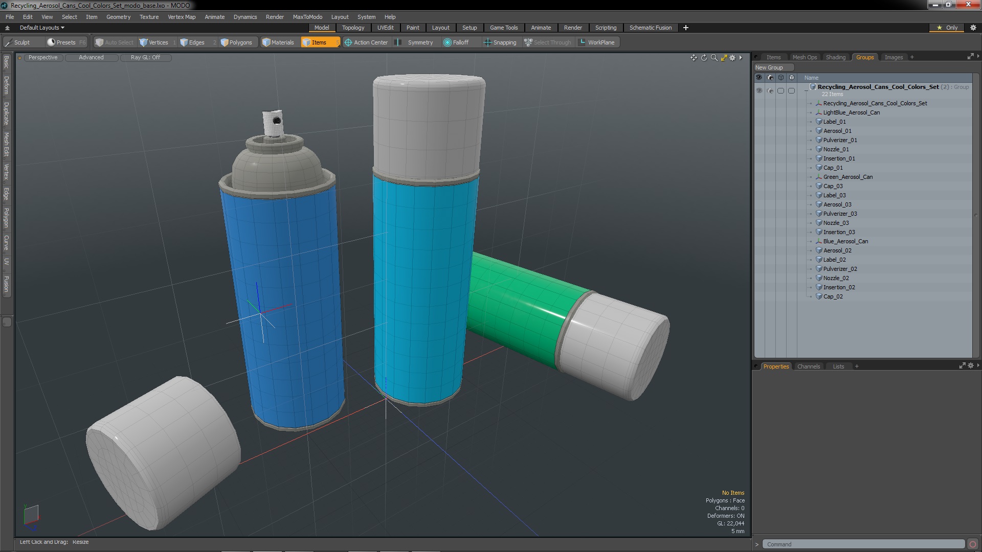 3D Recycling Aerosol Cans Cool Colors Set model
