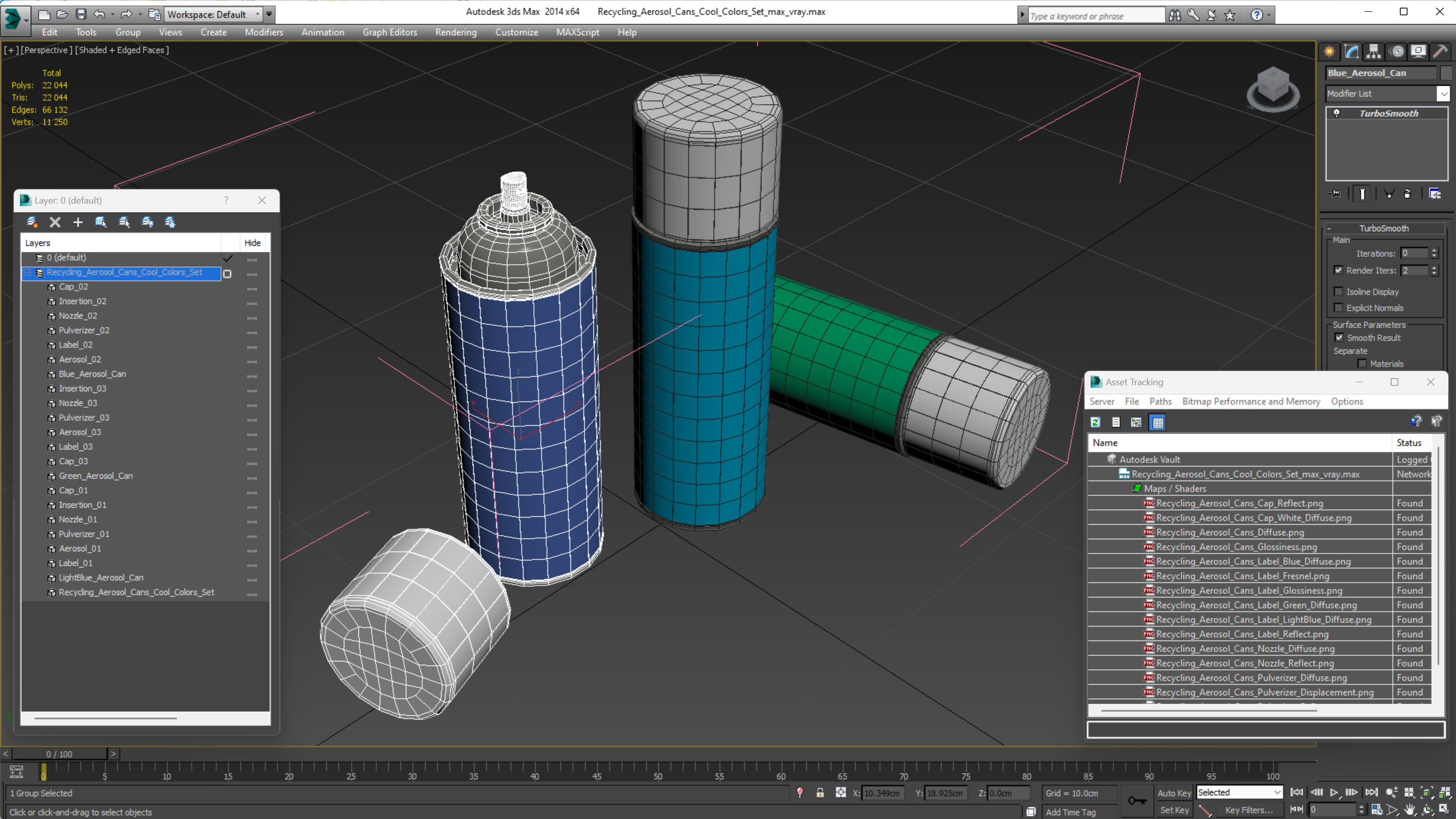 3D Recycling Aerosol Cans Cool Colors Set model