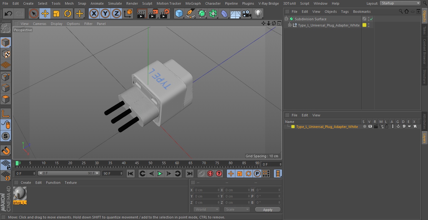 3D model Type L Universal Plug Adapter White