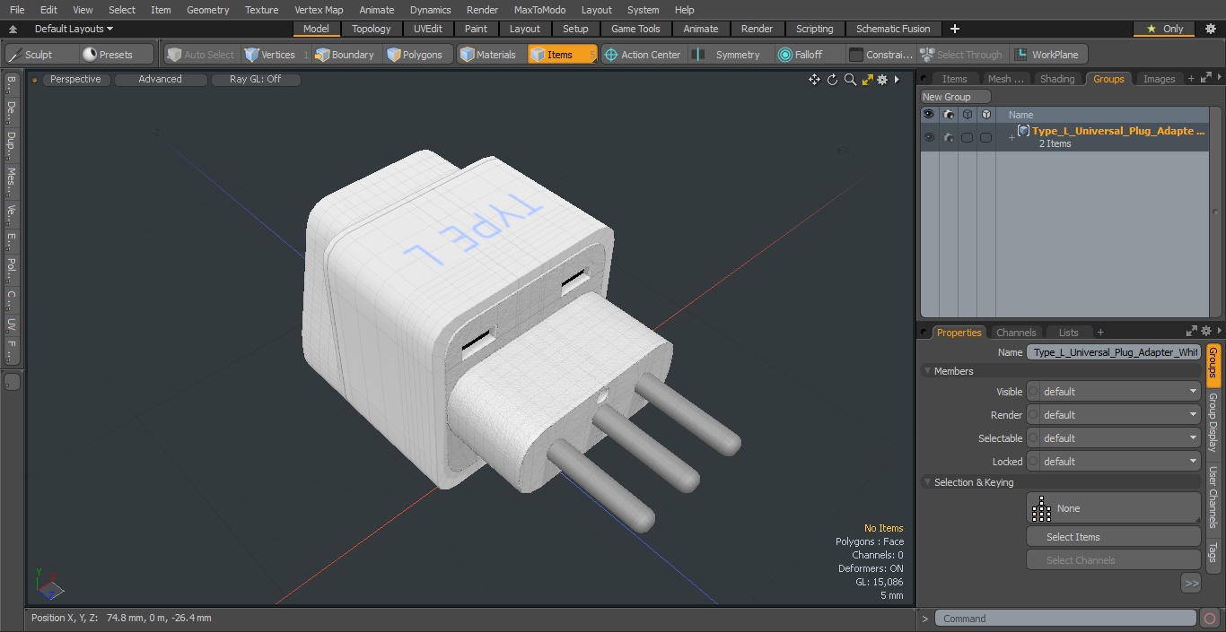 3D model Type L Universal Plug Adapter White