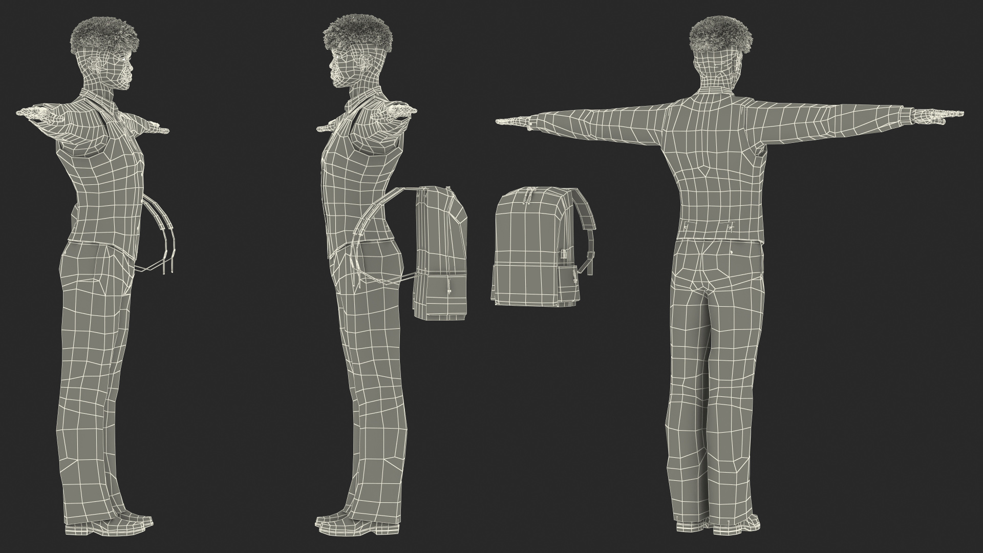 3D Black Teenager Dark Skin School Uniform Rigged