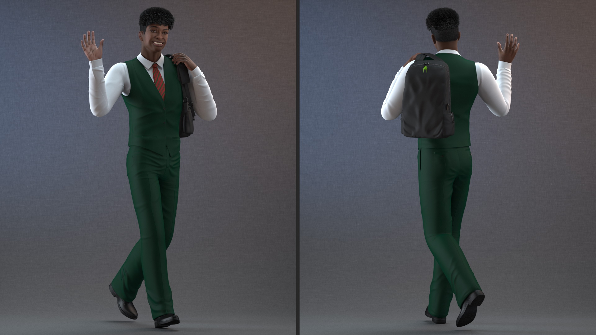 3D Black Teenager Dark Skin School Uniform Rigged