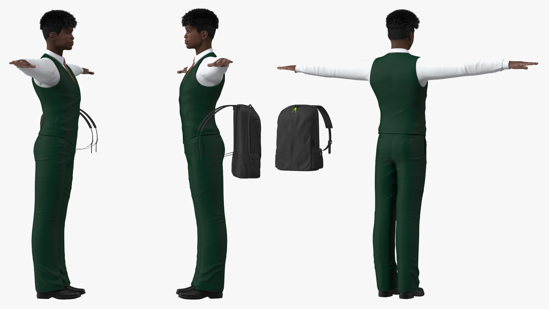 3D Black Teenager Dark Skin School Uniform Rigged