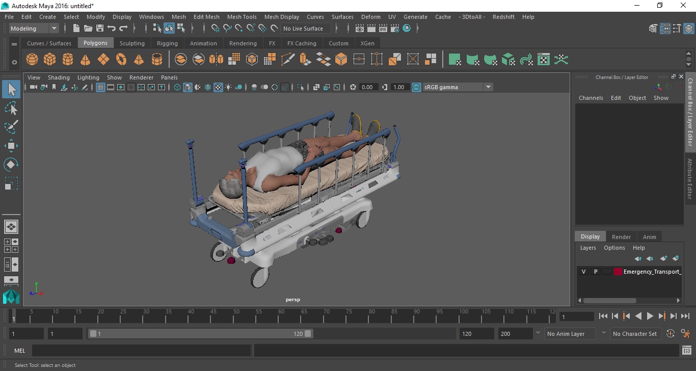 3D Emergency Transport Bed with Patient