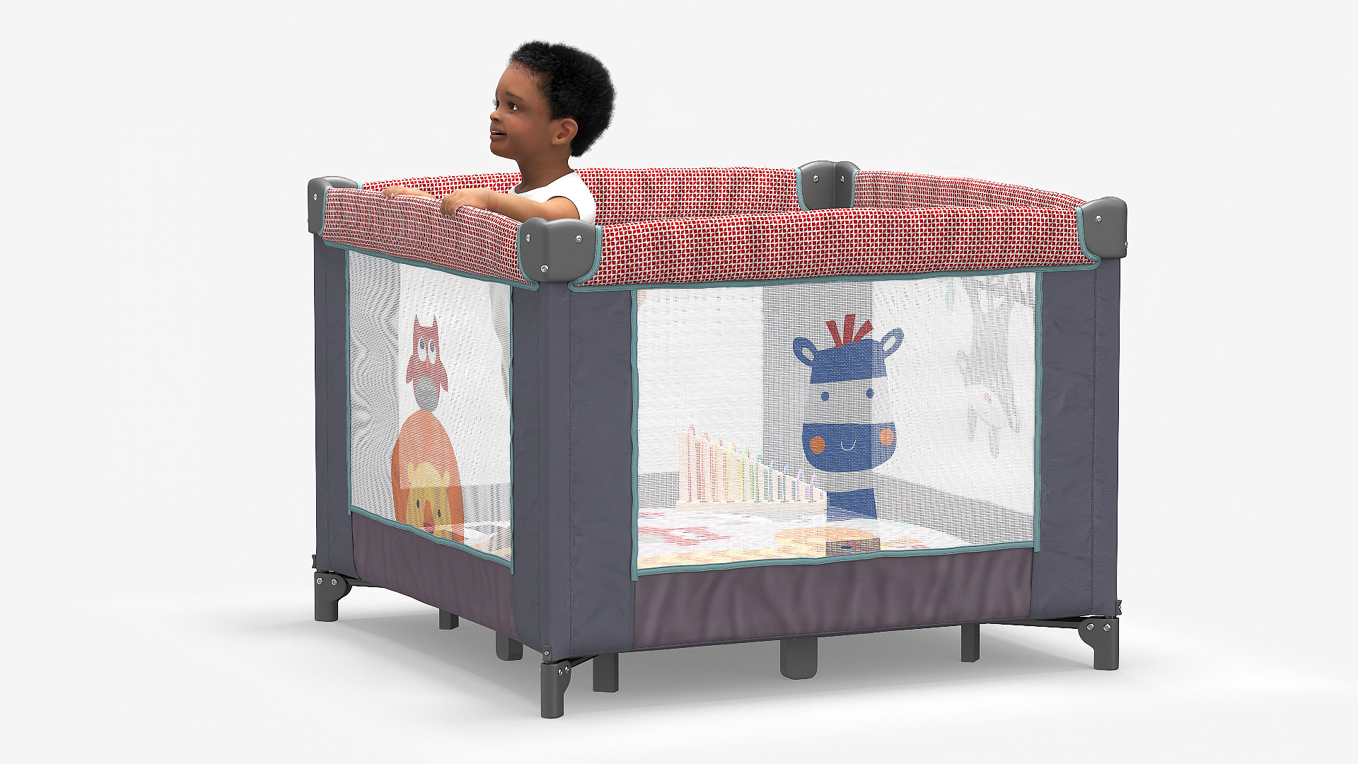 3D African Toddler Boy in Textile Playpen model