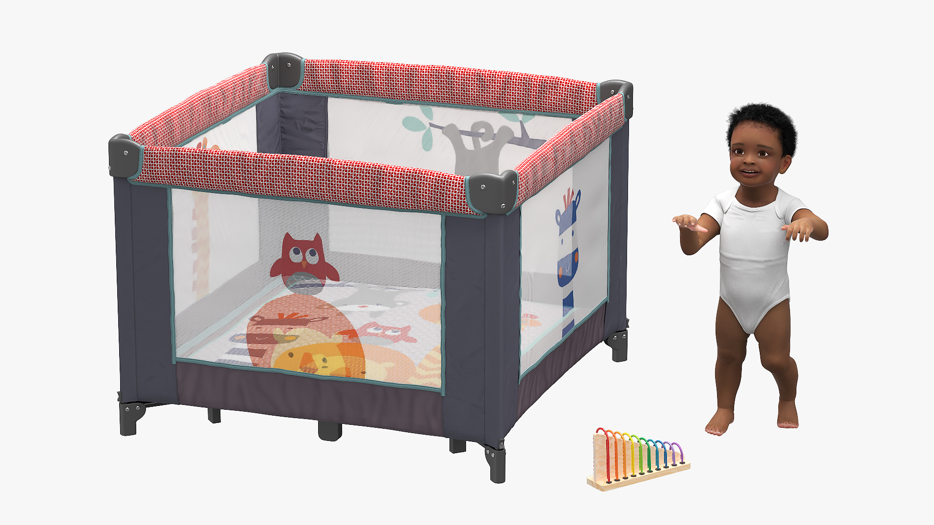 3D African Toddler Boy in Textile Playpen model