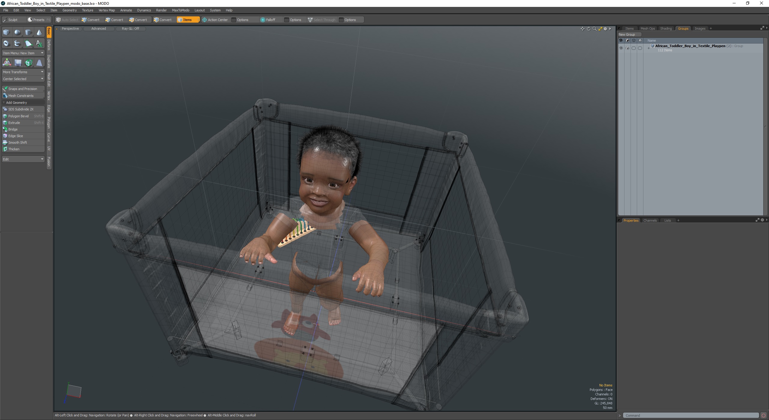 3D African Toddler Boy in Textile Playpen model