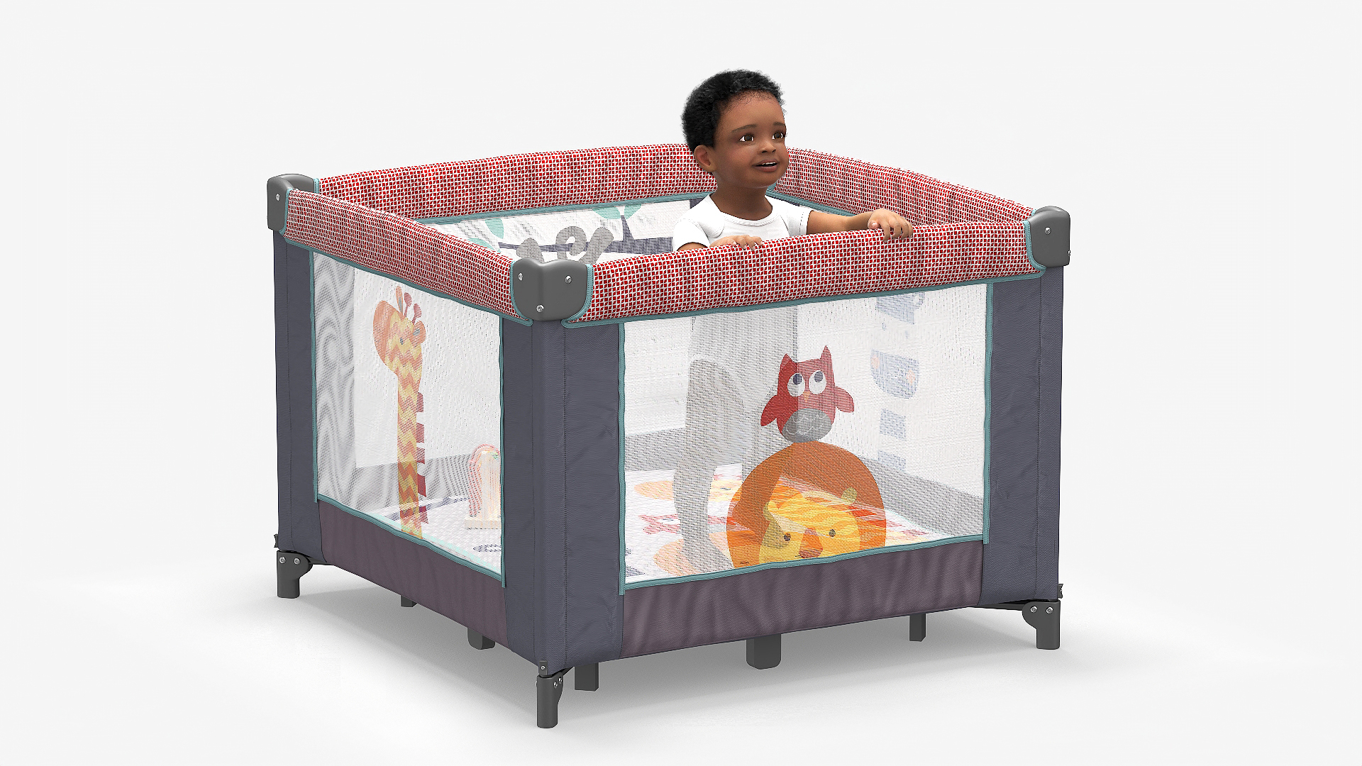 3D African Toddler Boy in Textile Playpen model