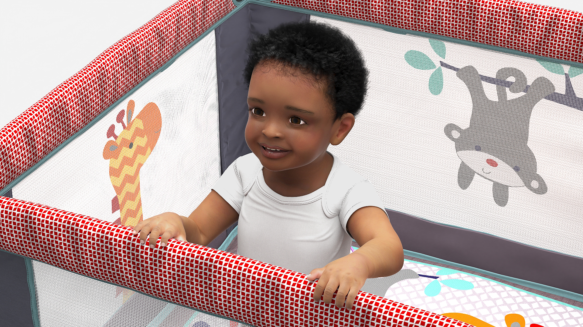 3D African Toddler Boy in Textile Playpen model