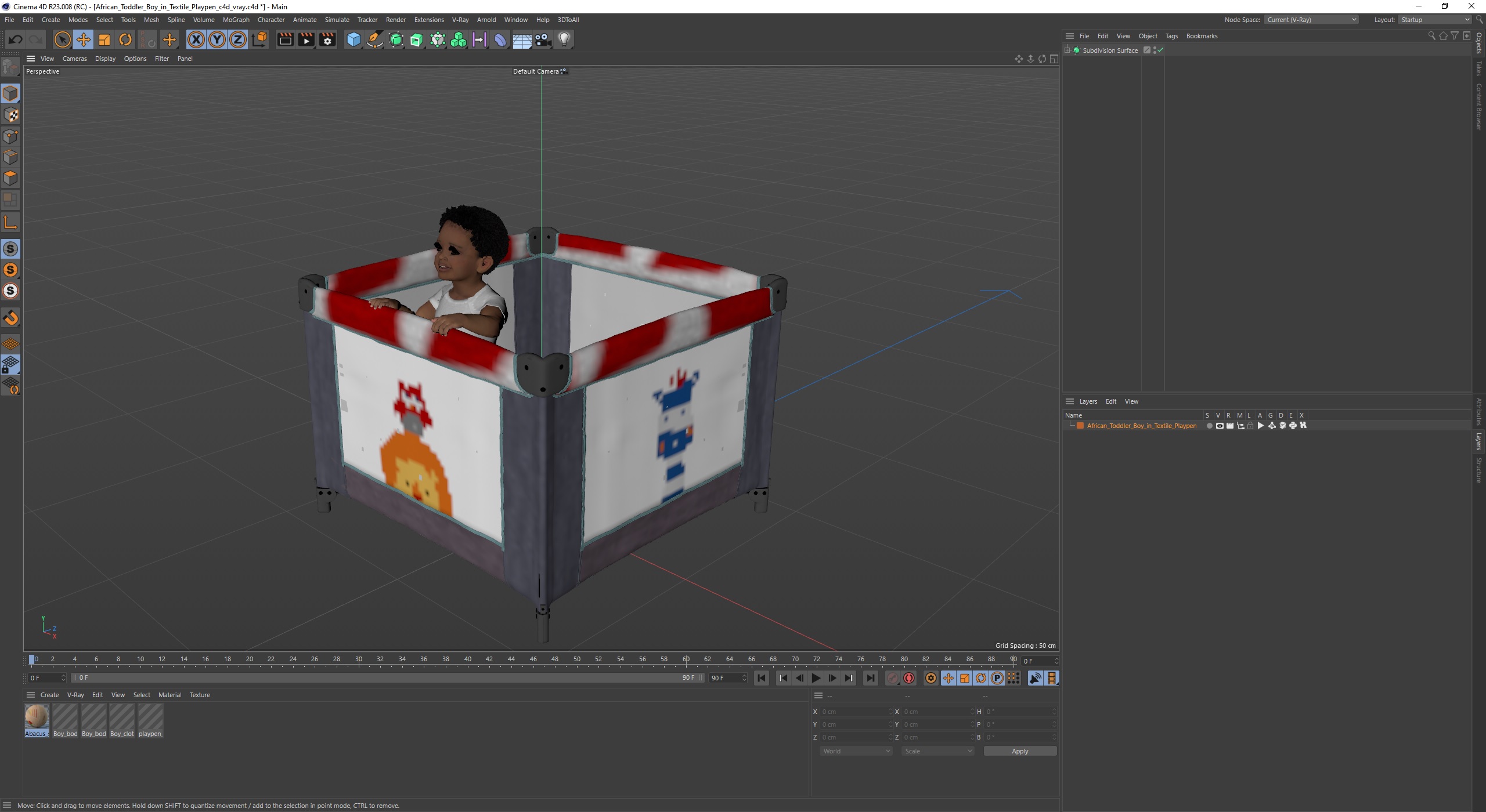 3D African Toddler Boy in Textile Playpen model