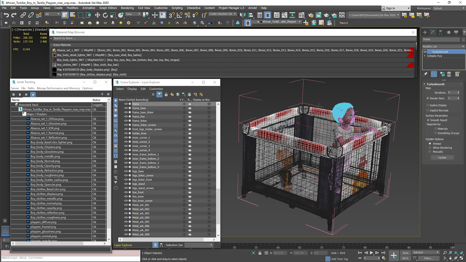 3D African Toddler Boy in Textile Playpen model