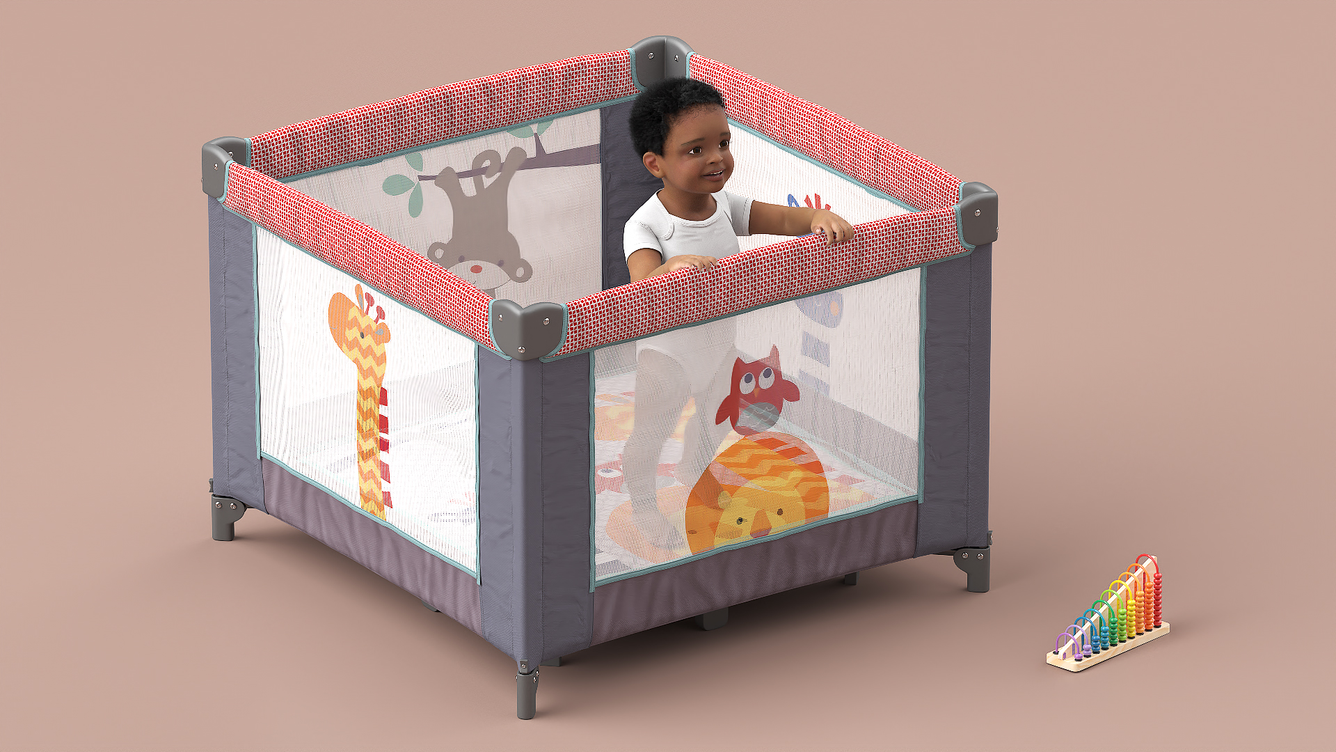 3D African Toddler Boy in Textile Playpen model