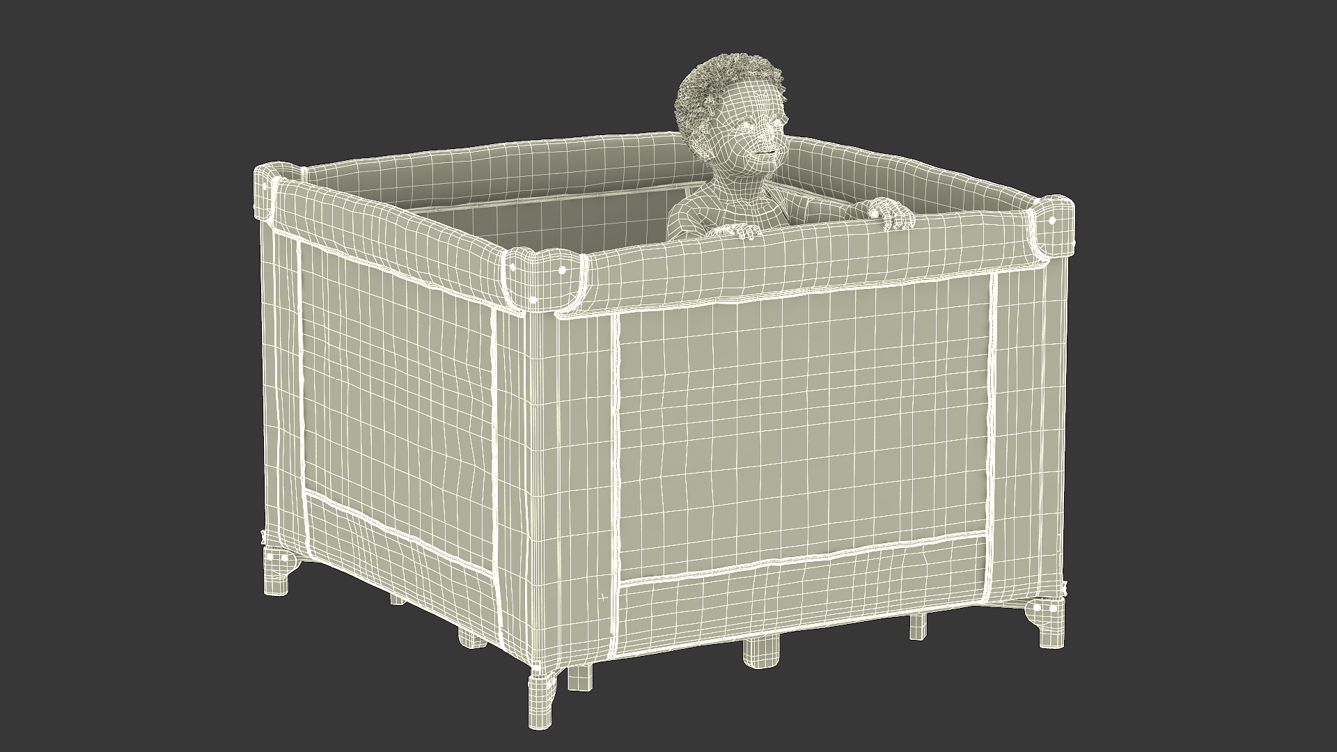 3D African Toddler Boy in Textile Playpen model
