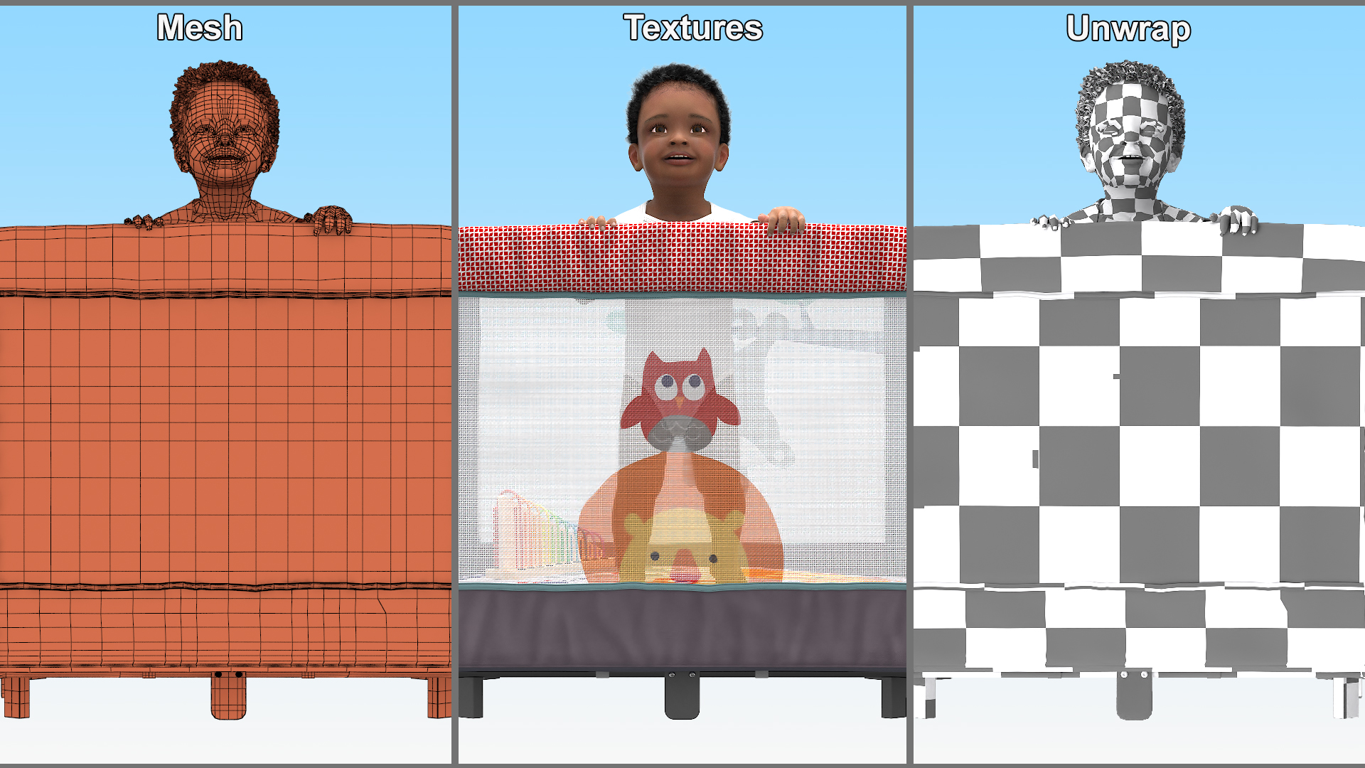 3D African Toddler Boy in Textile Playpen model