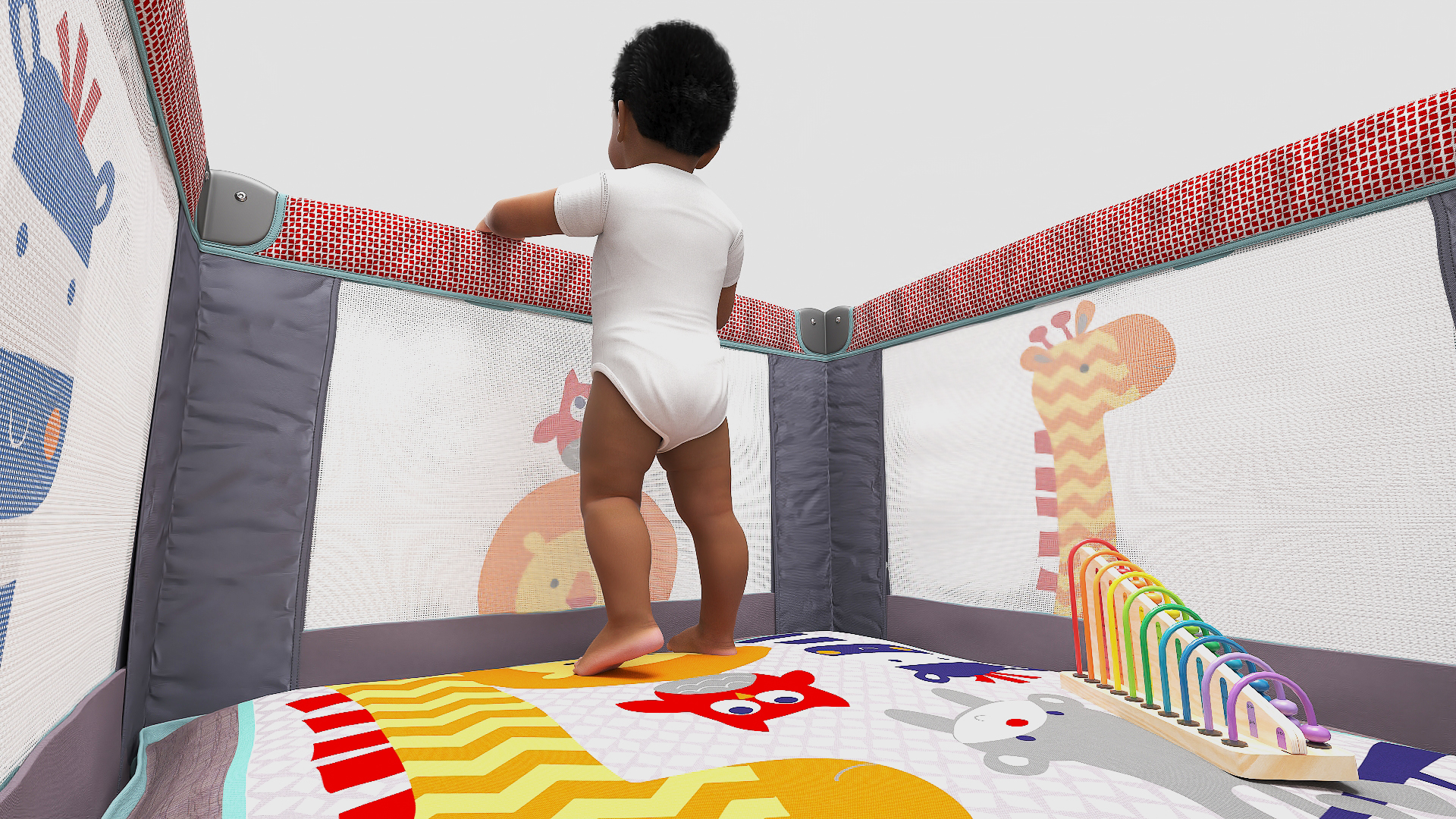 3D African Toddler Boy in Textile Playpen model
