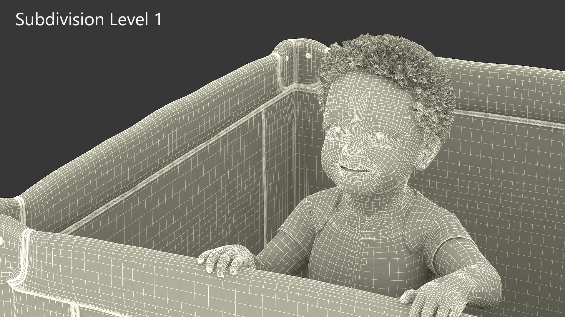 3D African Toddler Boy in Textile Playpen model