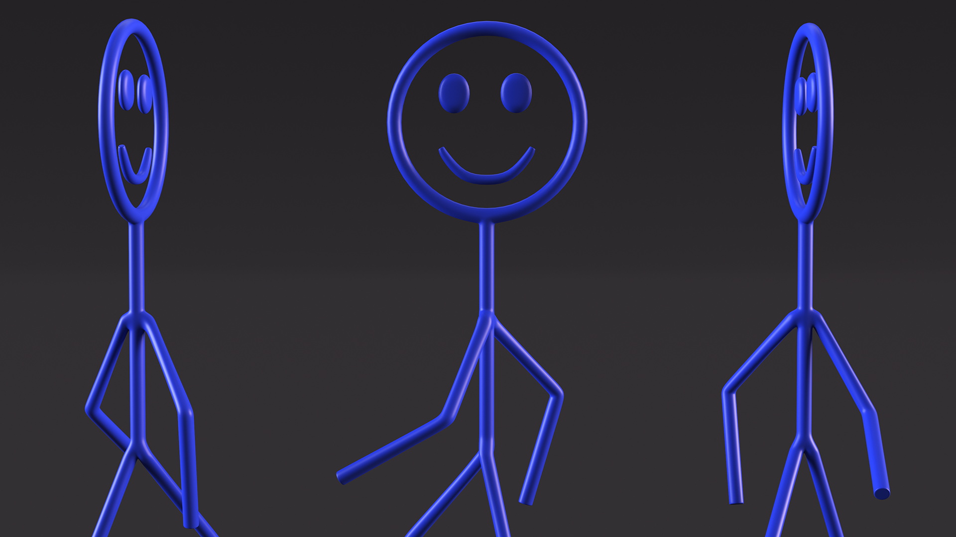 3D Blue Stickman Walking Pose