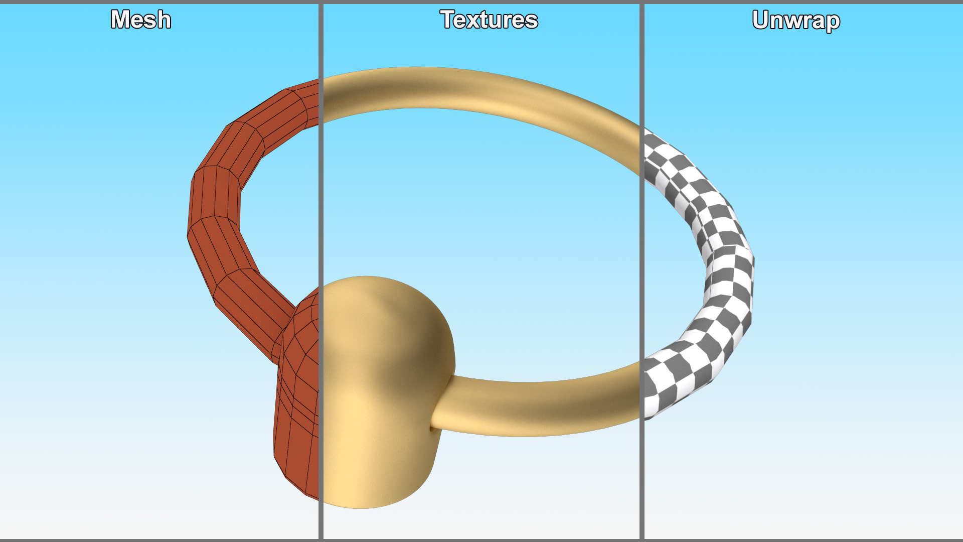 3D Door Handle Ring Gold