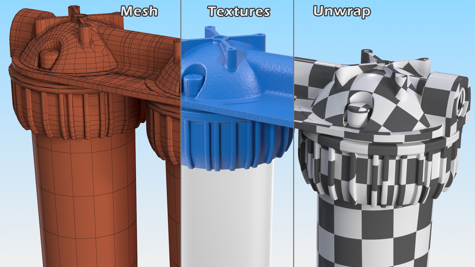 3D model Triple Stage Water Filter Housing Transparent