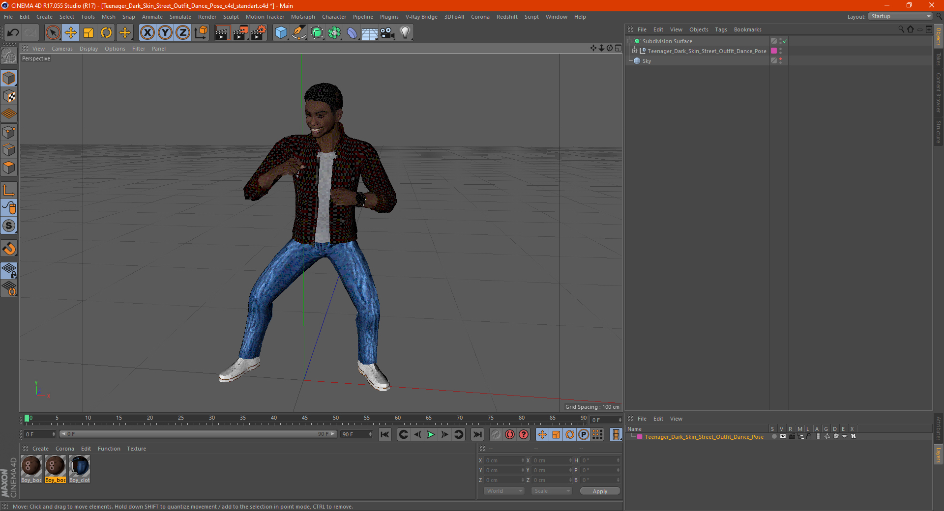3D Teenager Dark Skin Street Outfit Dance Pose model
