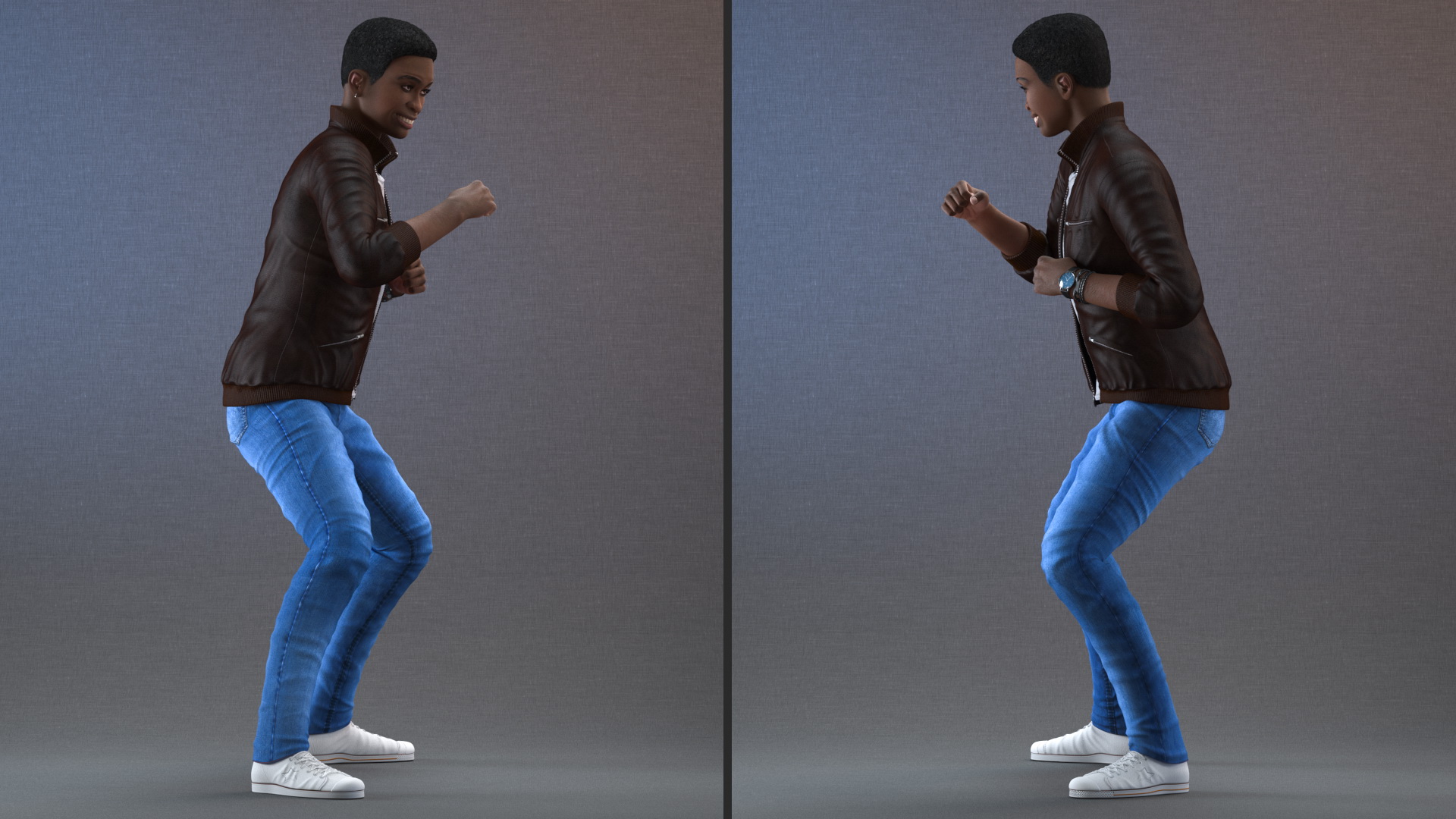 3D Teenager Dark Skin Street Outfit Dance Pose model